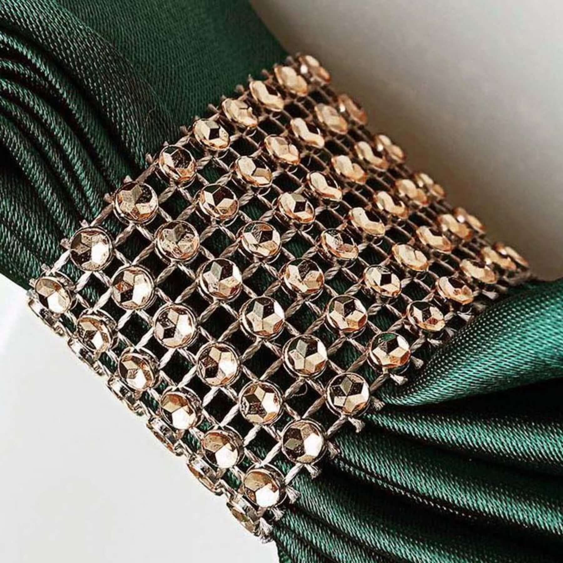10 Pack Diamond Rhinestone Napkin Rings Antique Gold - Velcro Brooch Buckle for Chair Sashes - Image 7