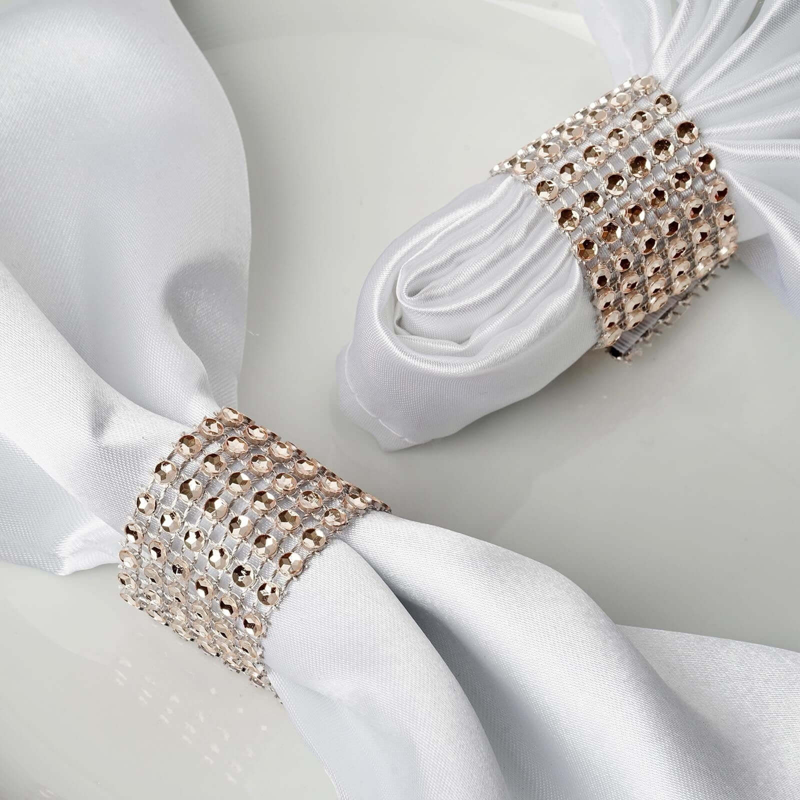 10 Pack Diamond Rhinestone Napkin Rings Champagne - Velcro Brooch Buckle for Chair Sashes