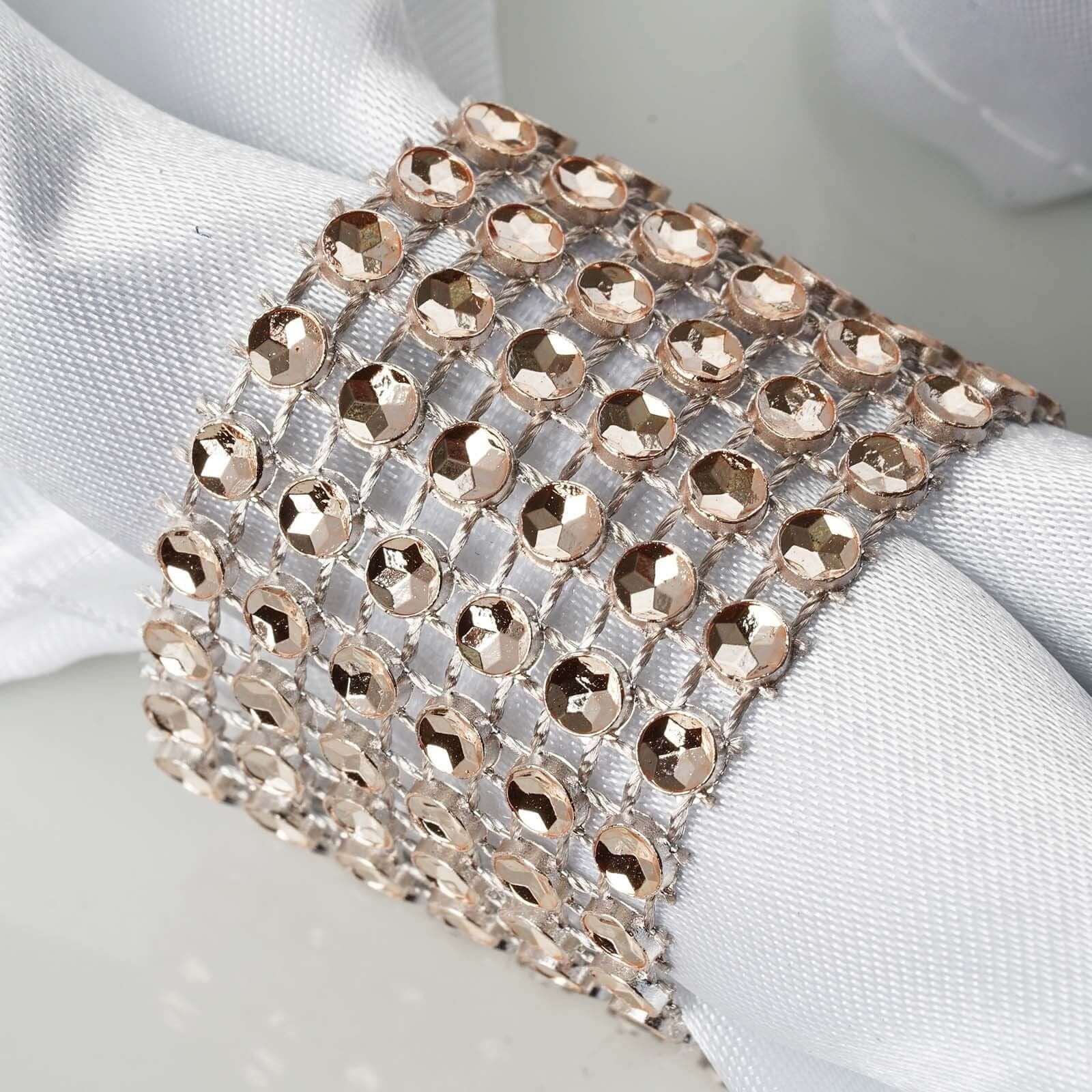 10 Pack Diamond Rhinestone Napkin Rings Champagne - Velcro Brooch Buckle for Chair Sashes - Image 2