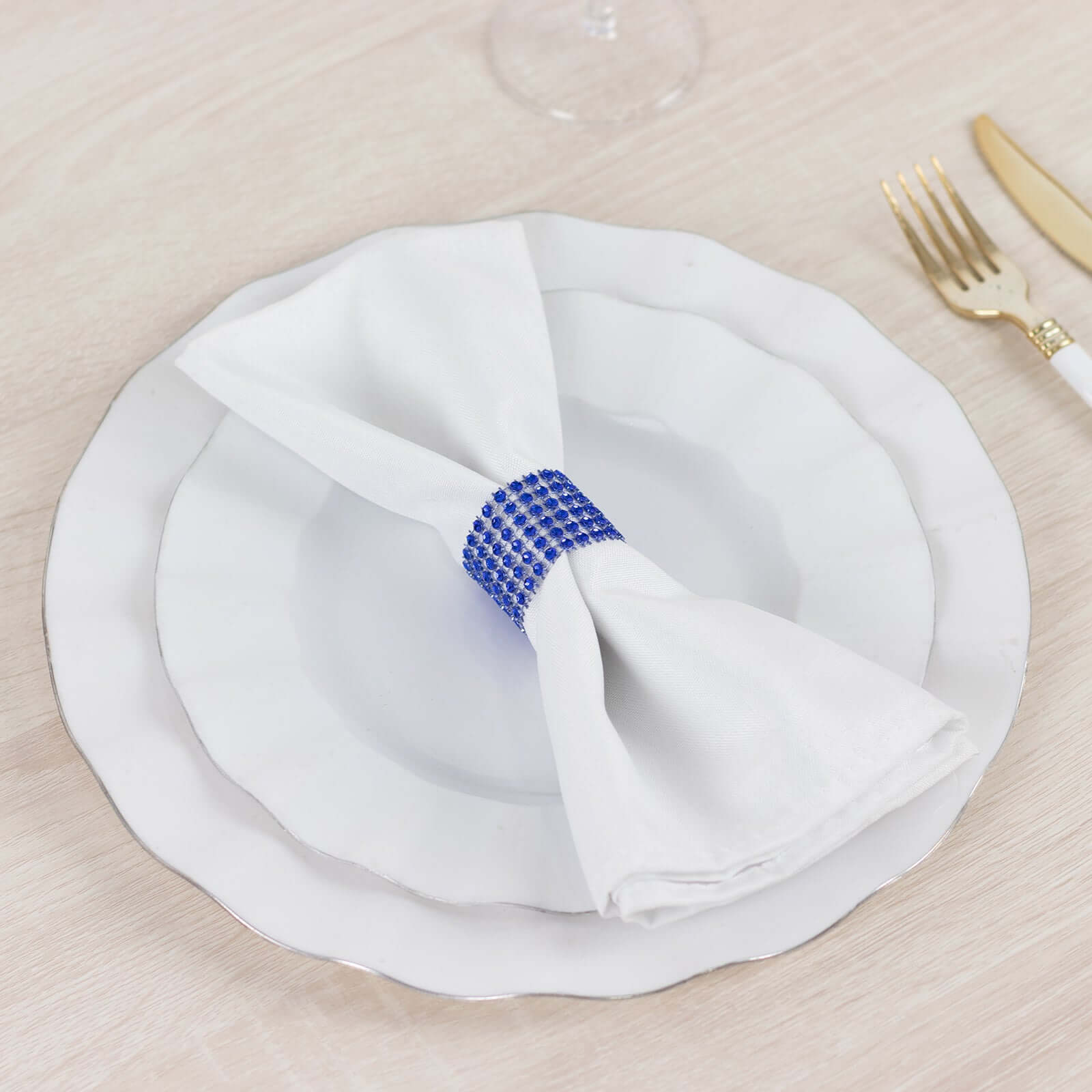 10 Pack Diamond Rhinestone Napkin Rings Royal Blue - Velcro Brooch Buckle for Chair Sashes - Image 2