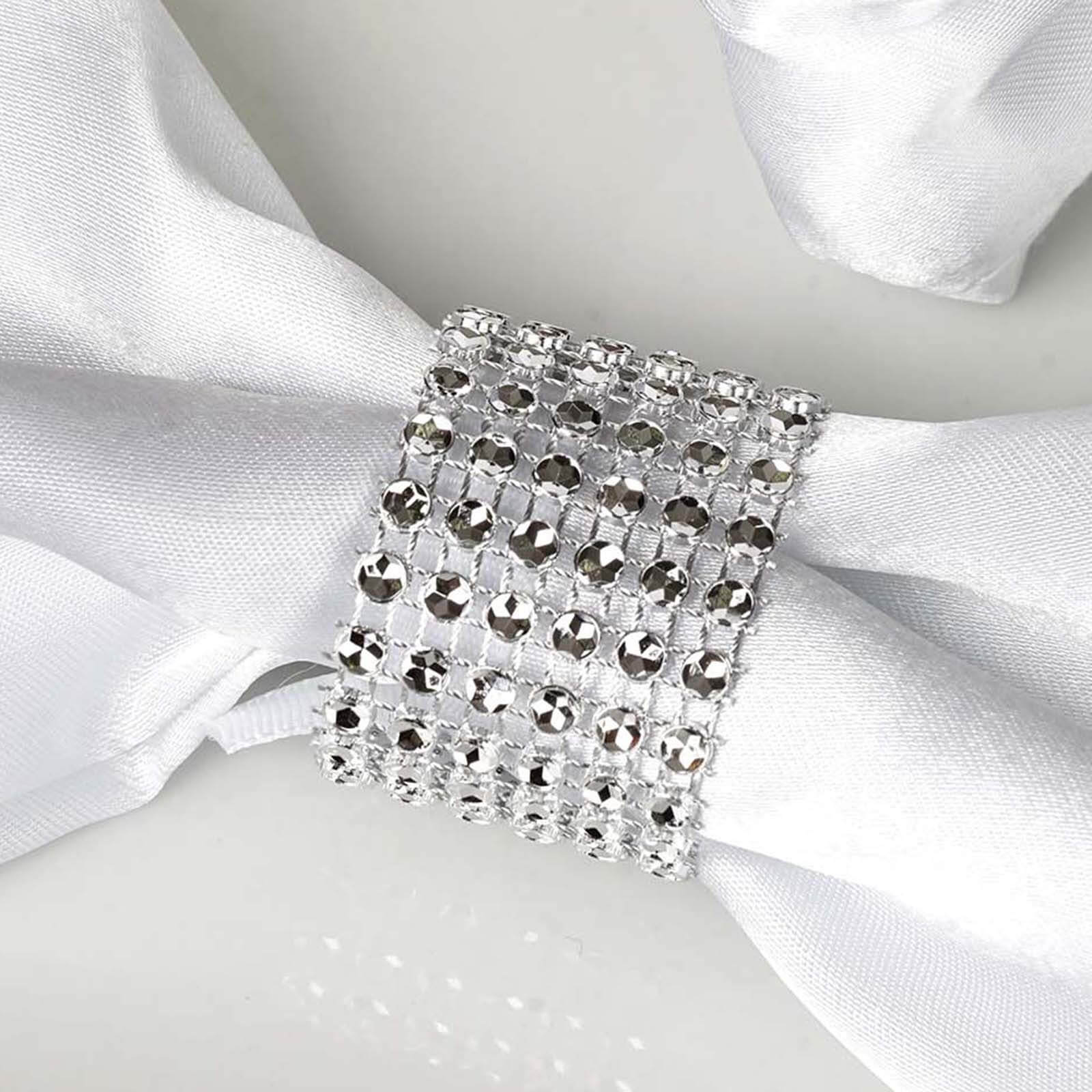 10 Pack Diamond Rhinestone Napkin Rings Silver - Velcro Brooch Buckle for Chair Sashes - Image 7