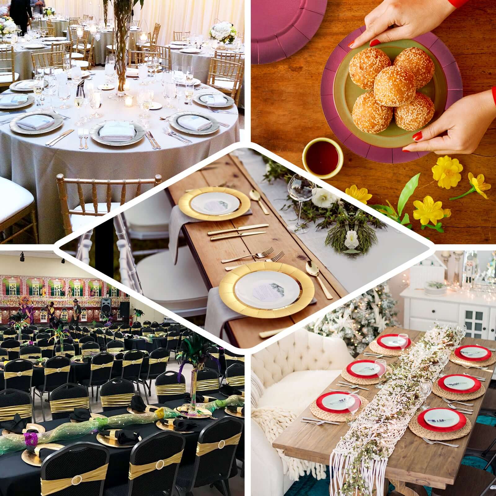 10-Pack Disposable Round Charger Plates 13" Burgundy with Leathery Texture - 1100GSM Sturdy Cardboard Placemats - Image 5