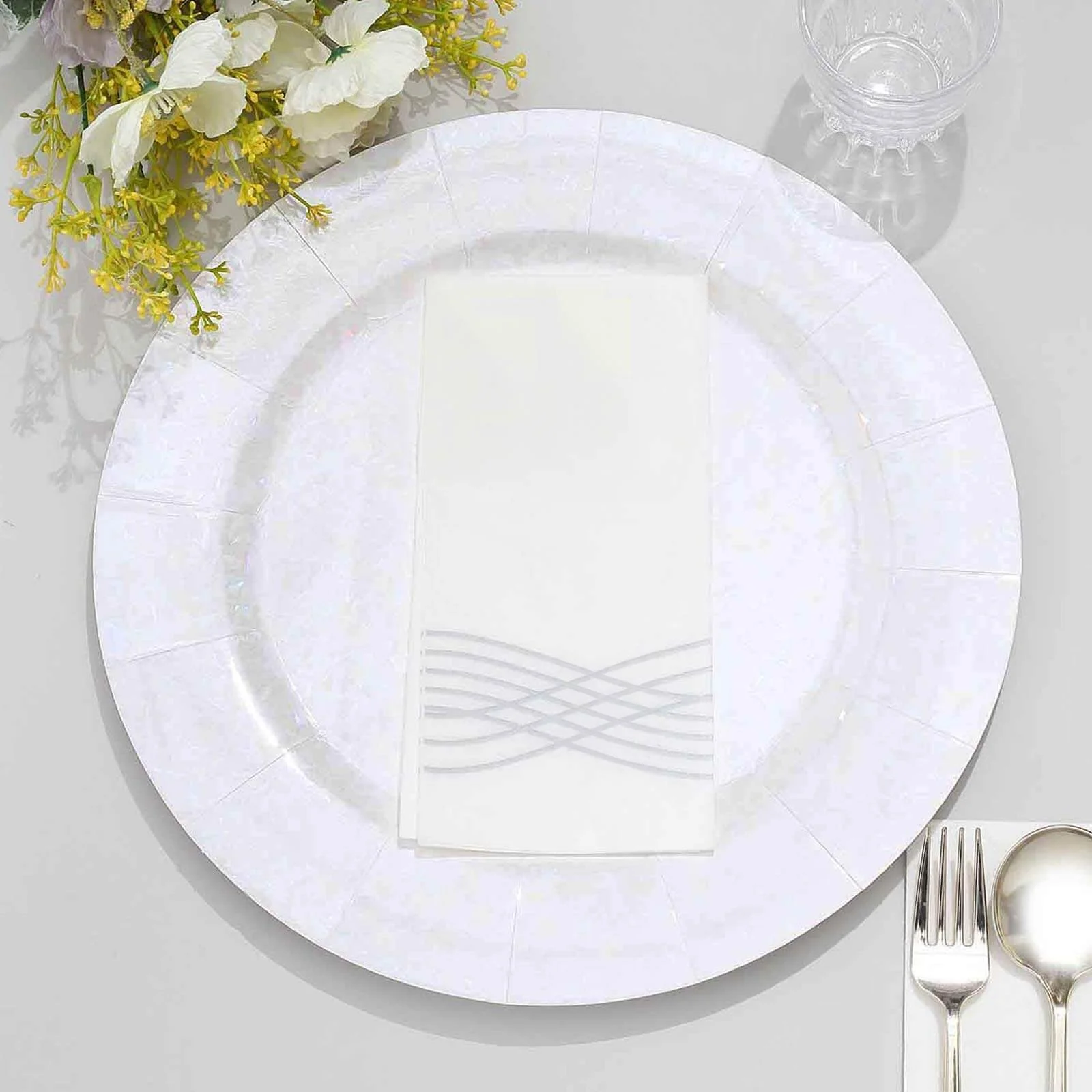 10-Pack Disposable Round Charger Plates 13" Iridescent with Leathery Texture - 1100GSM Sturdy Cardboard Placemats