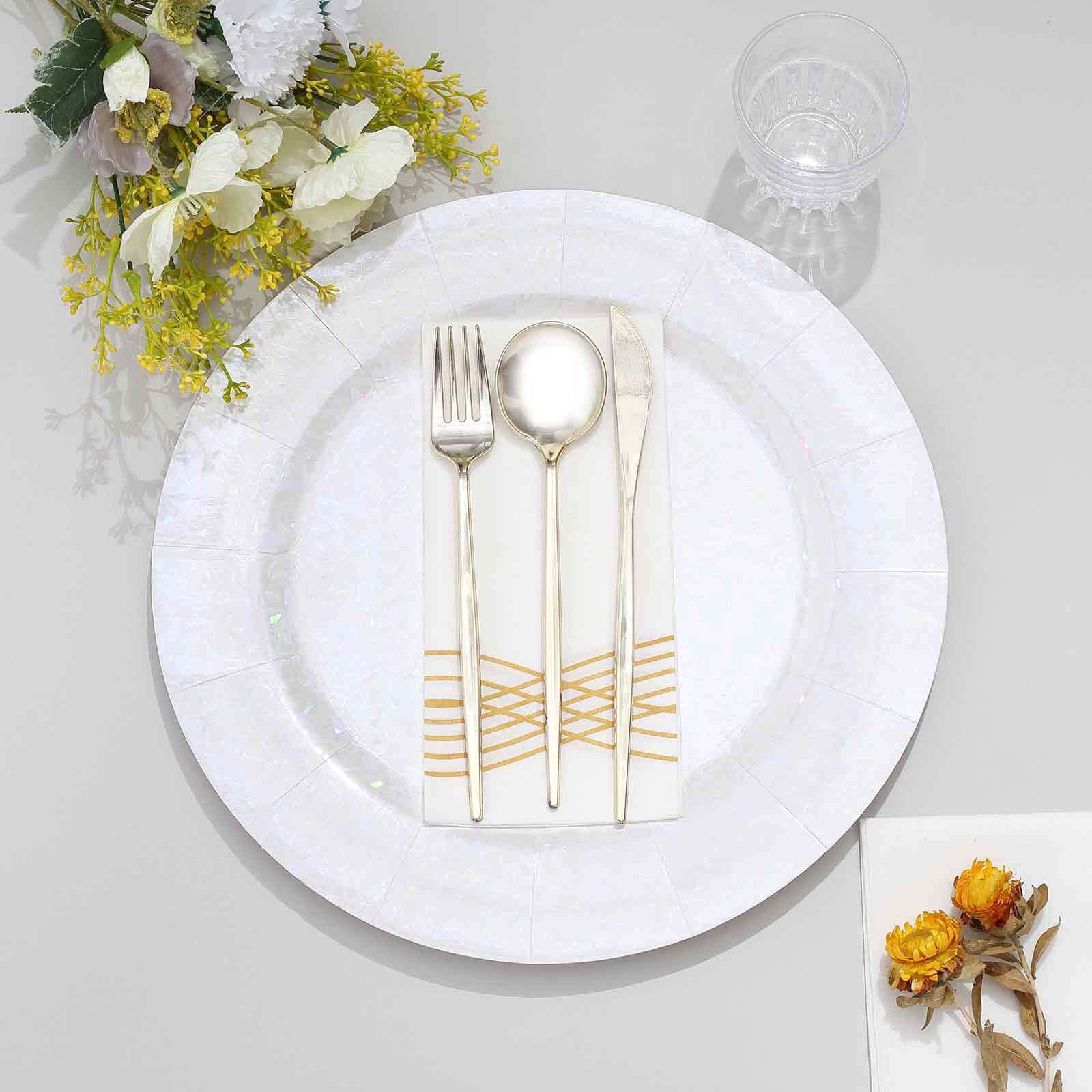 10-Pack Disposable Round Charger Plates 13" Iridescent with Leathery Texture - 1100GSM Sturdy Cardboard Placemats - Image 10