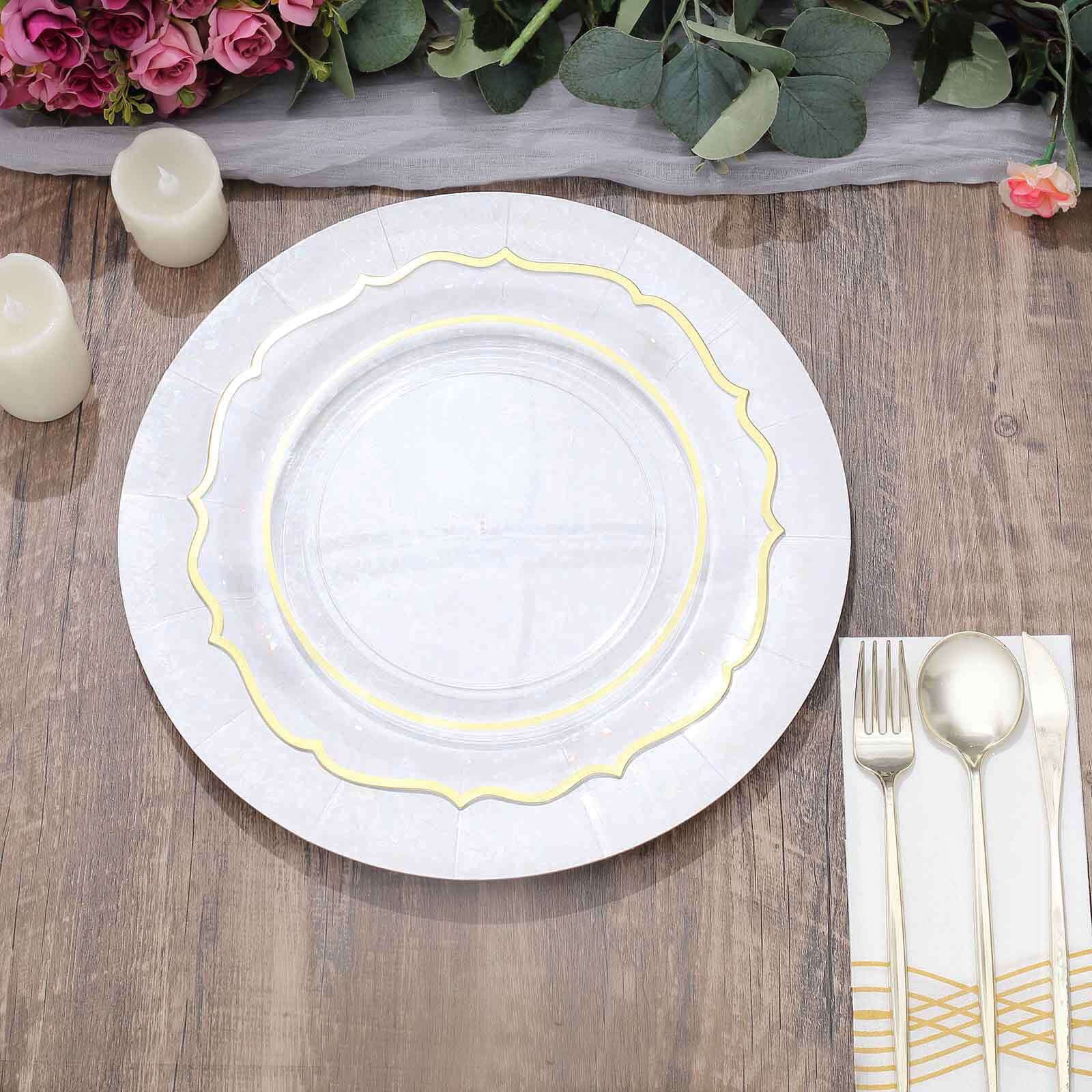 10-Pack Disposable Round Charger Plates 13" Iridescent with Leathery Texture - 1100GSM Sturdy Cardboard Placemats - Image 11