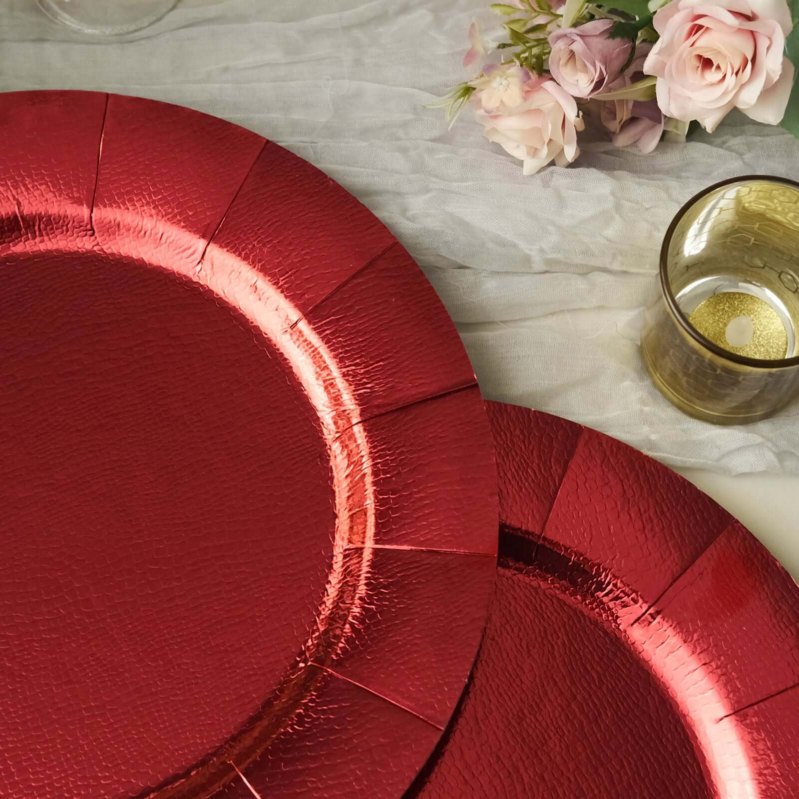 10-Pack Disposable Round Charger Plates 13" Red with Leathery Texture - 1100GSM Sturdy Cardboard Placemats - Image 10