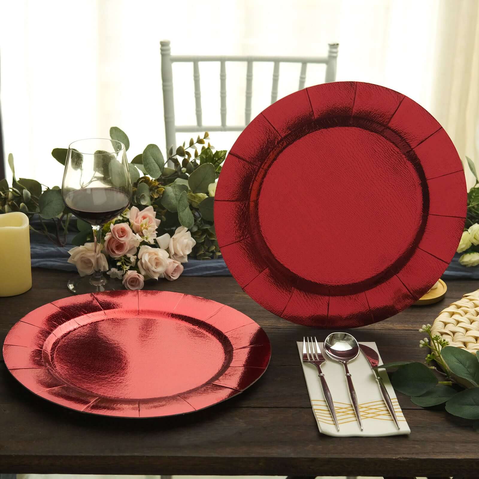 10-Pack Disposable Round Charger Plates 13" Red with Leathery Texture - 1100GSM Sturdy Cardboard Placemats - Image 11