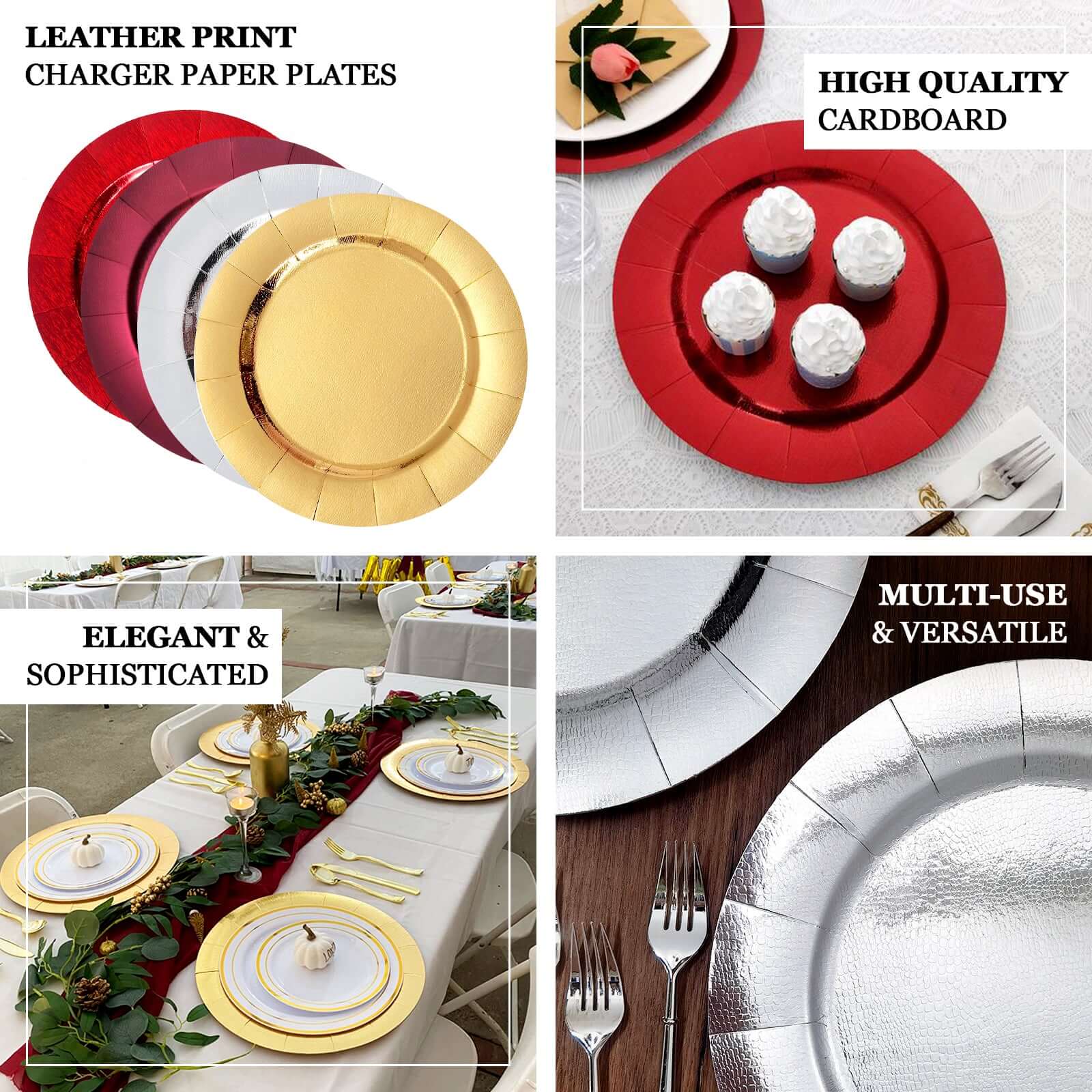 10-Pack Disposable Round Charger Plates 13" Red with Leathery Texture - 1100GSM Sturdy Cardboard Placemats - Image 4