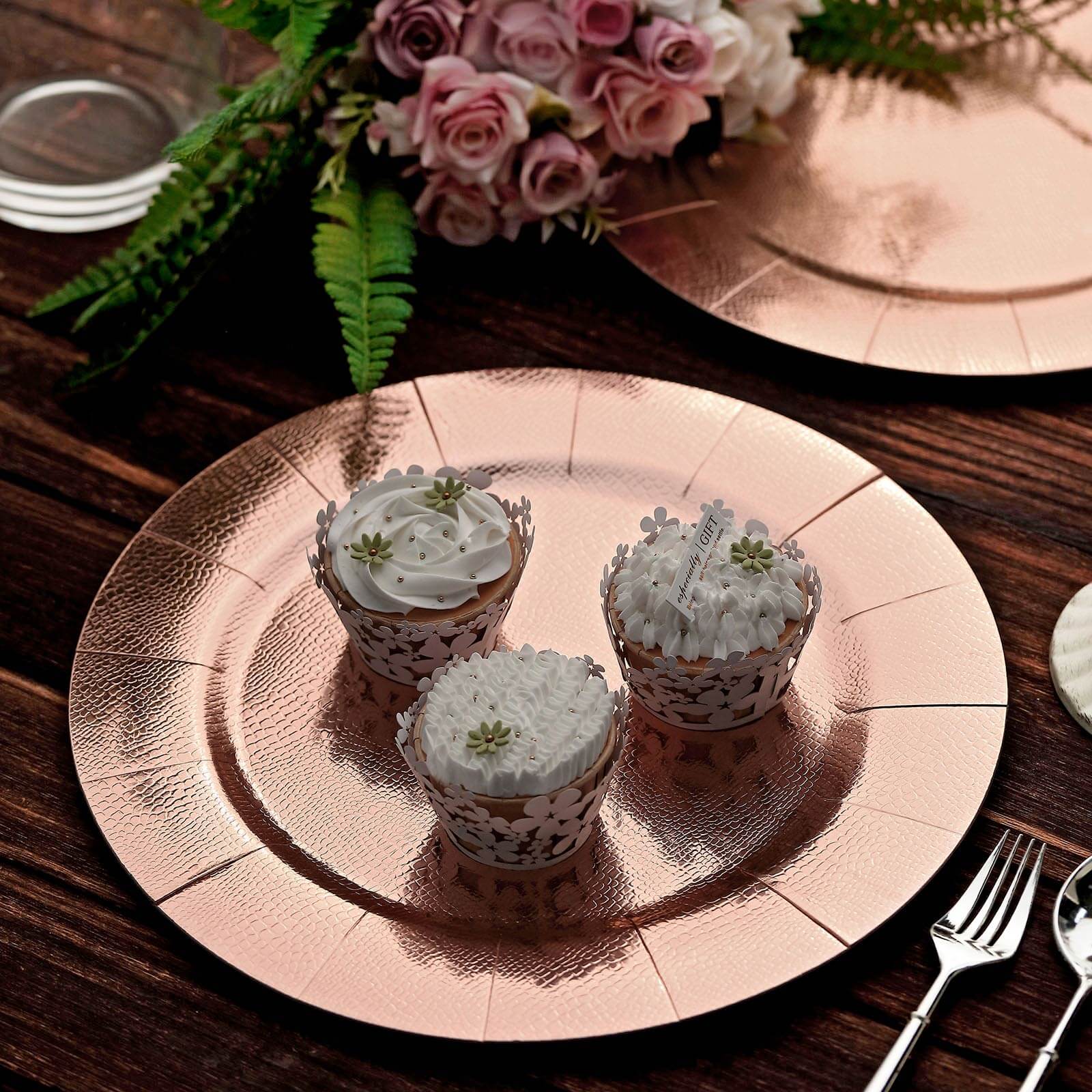 10-Pack Disposable Round Charger Plates 13" Rose Gold with Leathery Texture - 1100GSM Sturdy Cardboard Placemats - Image 10
