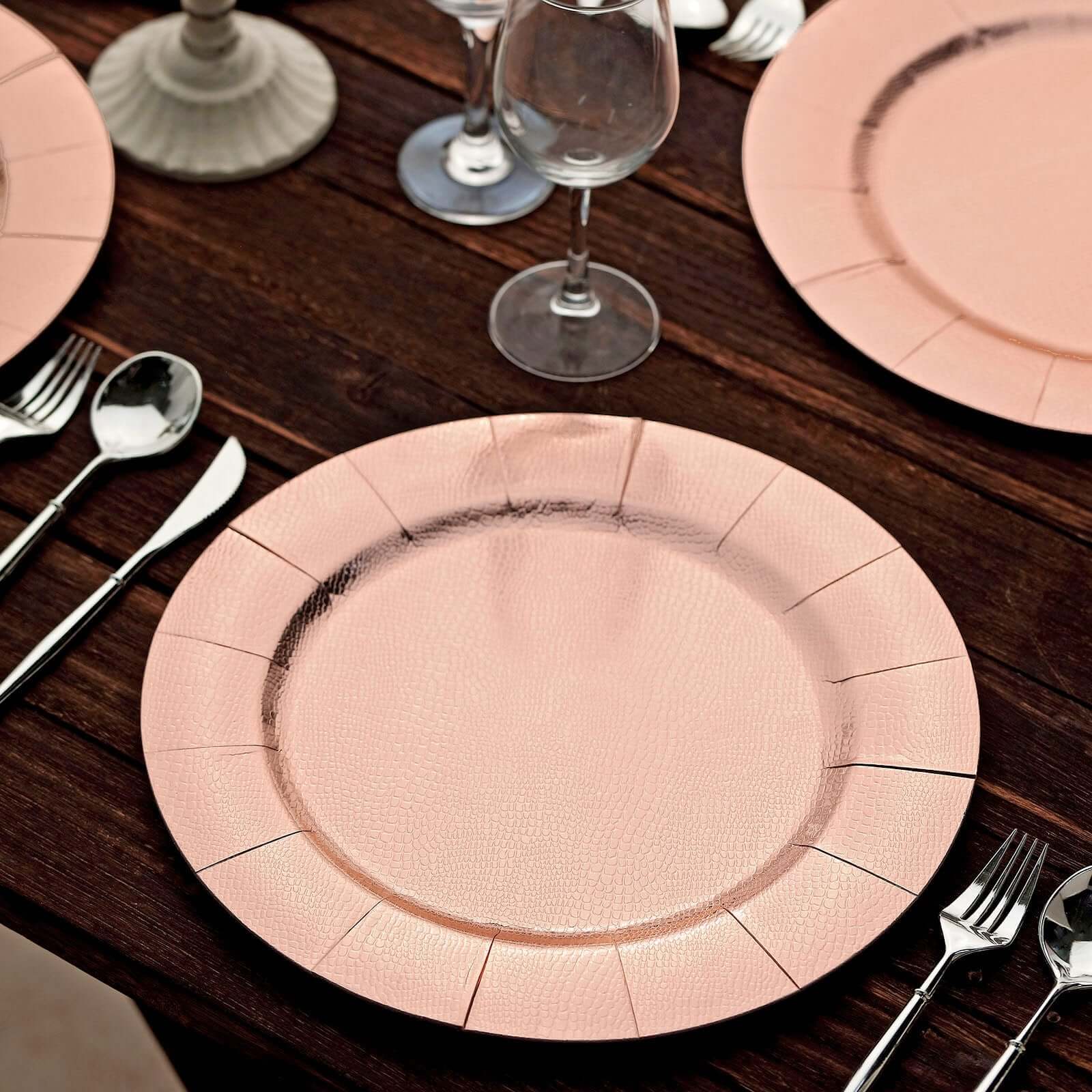 10-Pack Disposable Round Charger Plates 13" Rose Gold with Leathery Texture - 1100GSM Sturdy Cardboard Placemats - Image 11
