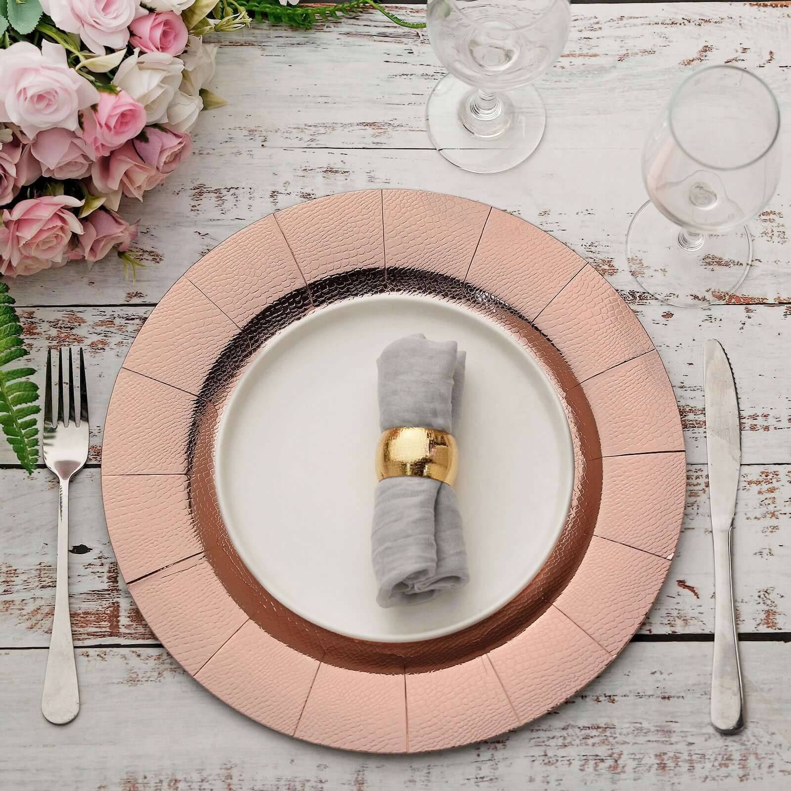 10-Pack Disposable Round Charger Plates 13" Rose Gold with Leathery Texture - 1100GSM Sturdy Cardboard Placemats - Image 14