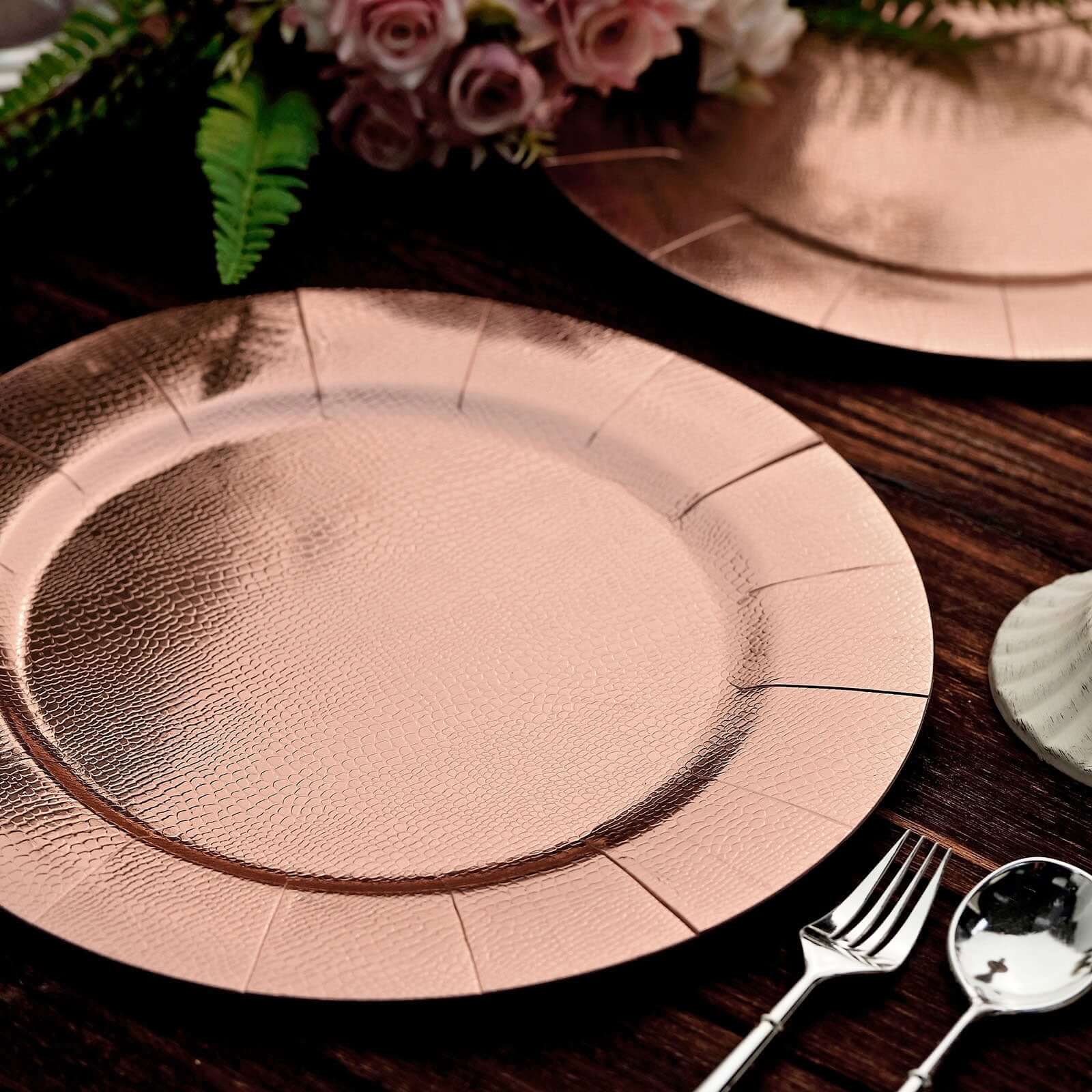 10-Pack Disposable Round Charger Plates 13" Rose Gold with Leathery Texture - 1100GSM Sturdy Cardboard Placemats - Image 9