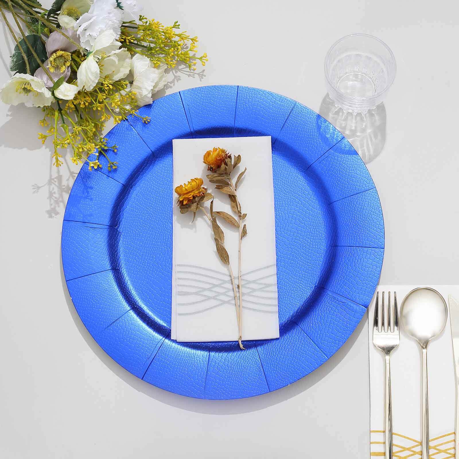 10-Pack Disposable Round Charger Plates 13" Royal Blue with Leathery Texture - 1100GSM Sturdy Cardboard Placemats - Image 12