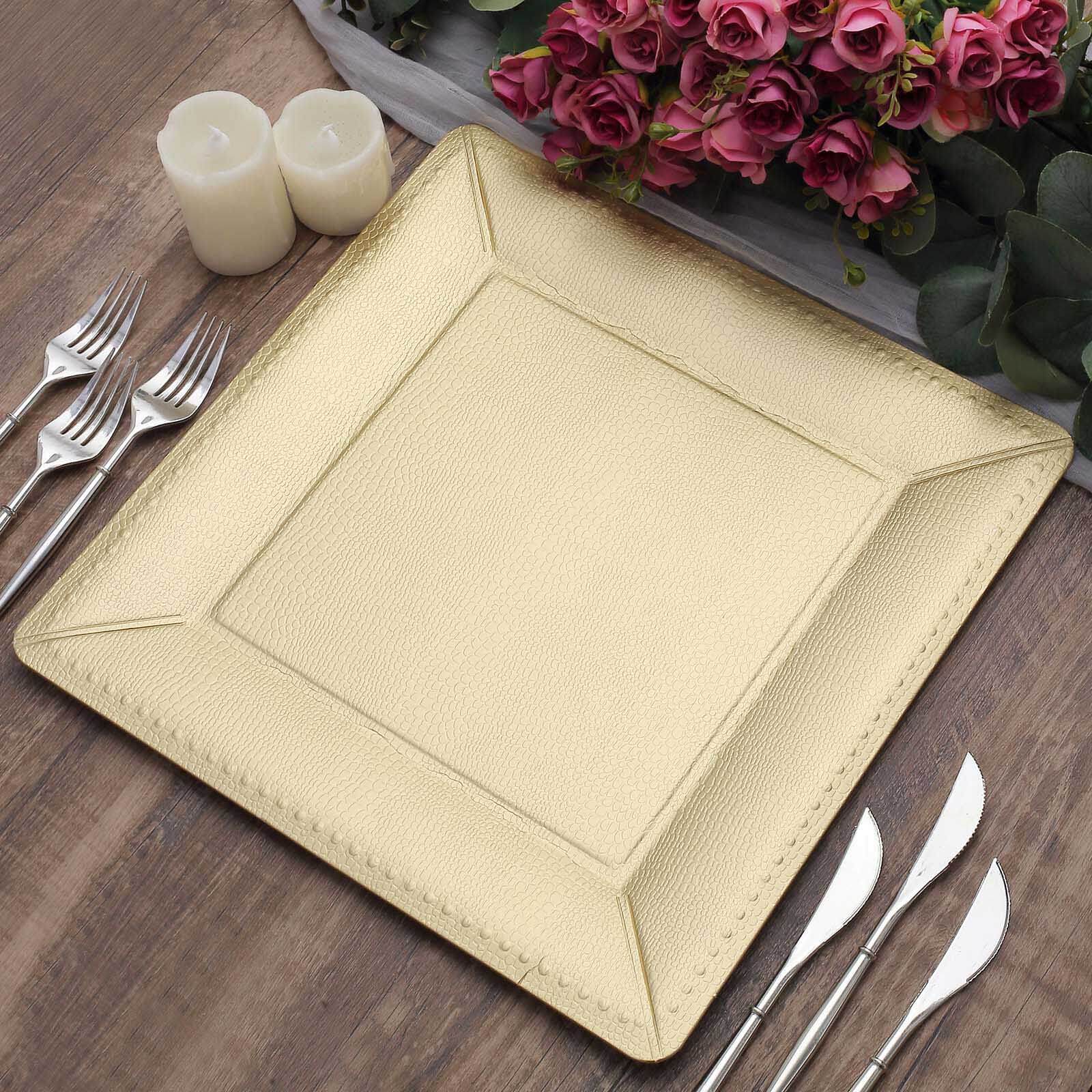 10-Pack Disposable Square Charger Plates 13" Champagne with Leather Like Texture - 1100GSM Sturdy Paper Chargers - Image 11