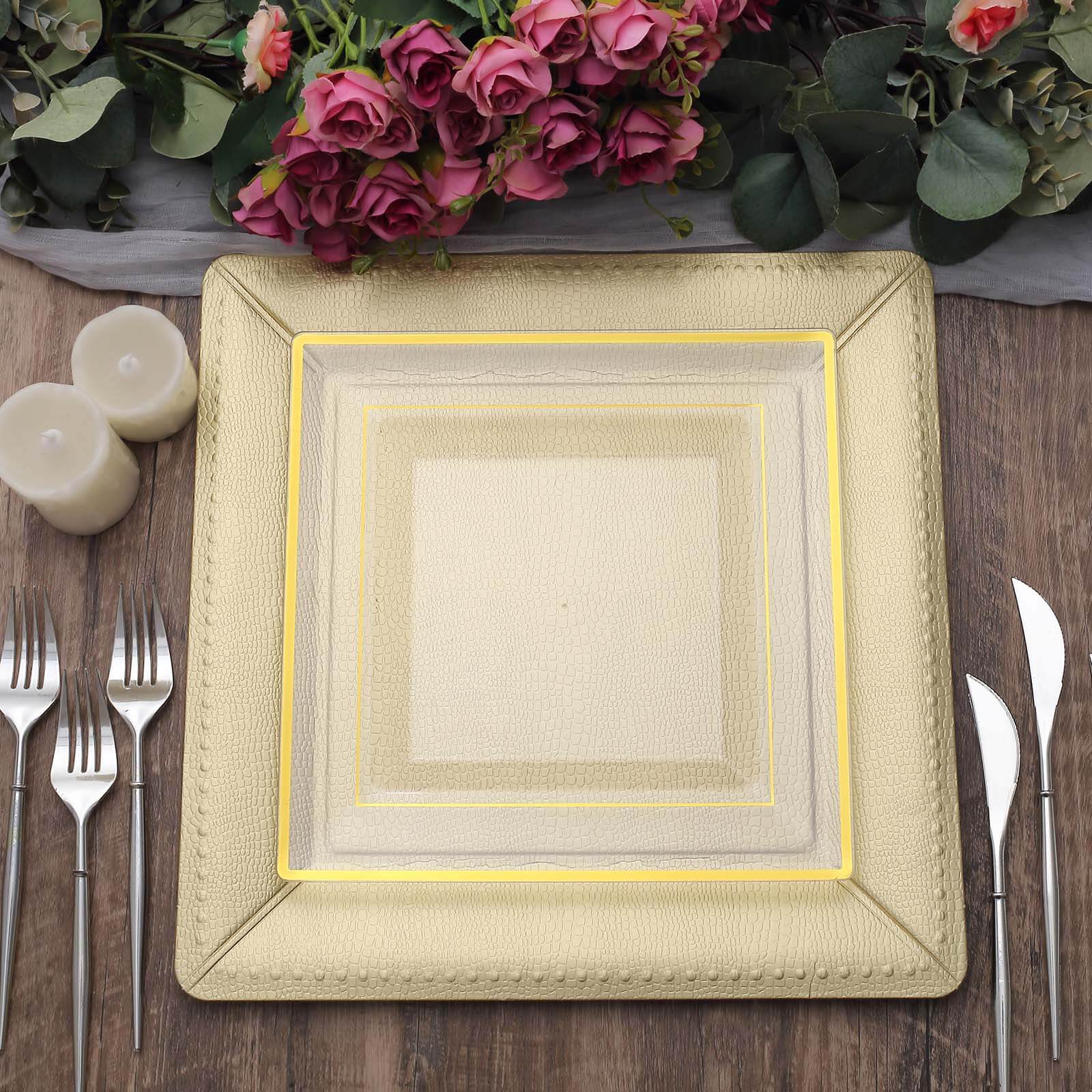 10-Pack Disposable Square Charger Plates 13" Champagne with Leather Like Texture - 1100GSM Sturdy Paper Chargers - Image 8