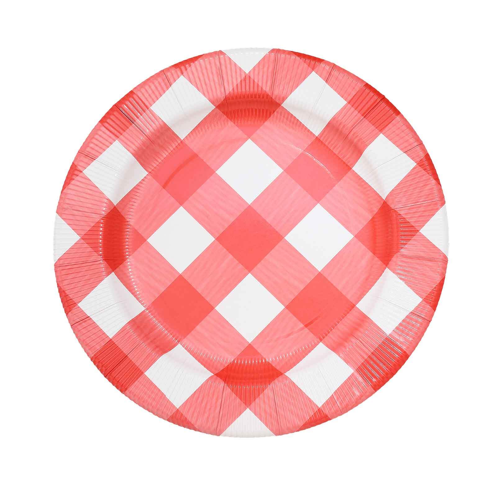 10-Pack Buffalo Plaid Paper Charger Plates – Red/White 13" Round Disposable Table Chargers, 350 GSM Cardstock - Image 7