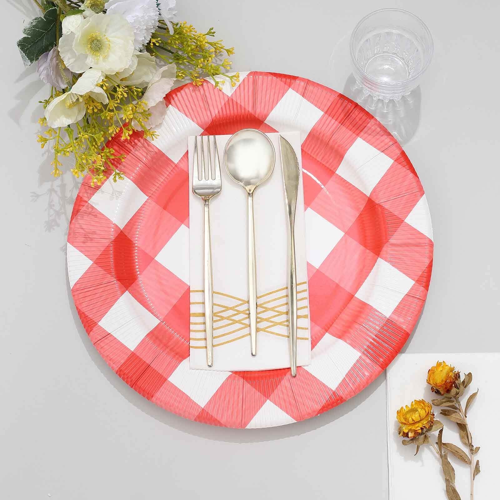 10-Pack Buffalo Plaid Paper Charger Plates – Red/White 13" Round Disposable Table Chargers, 350 GSM Cardstock - Image 8