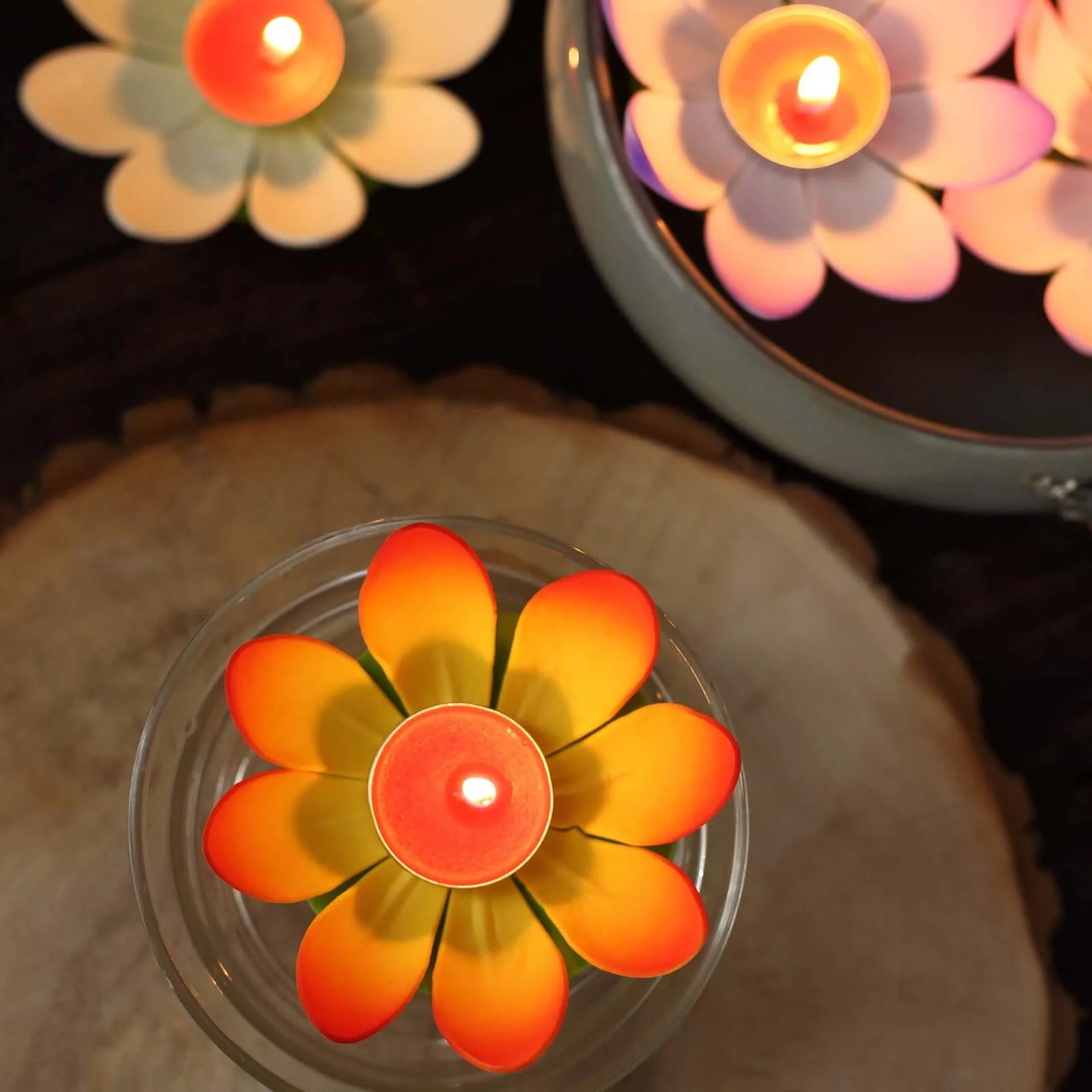 10-Pack Floating Candle Lights 5" Water Lily Lotus Flower Design Colorful - Assorted Tealight Lanterns - Image 12