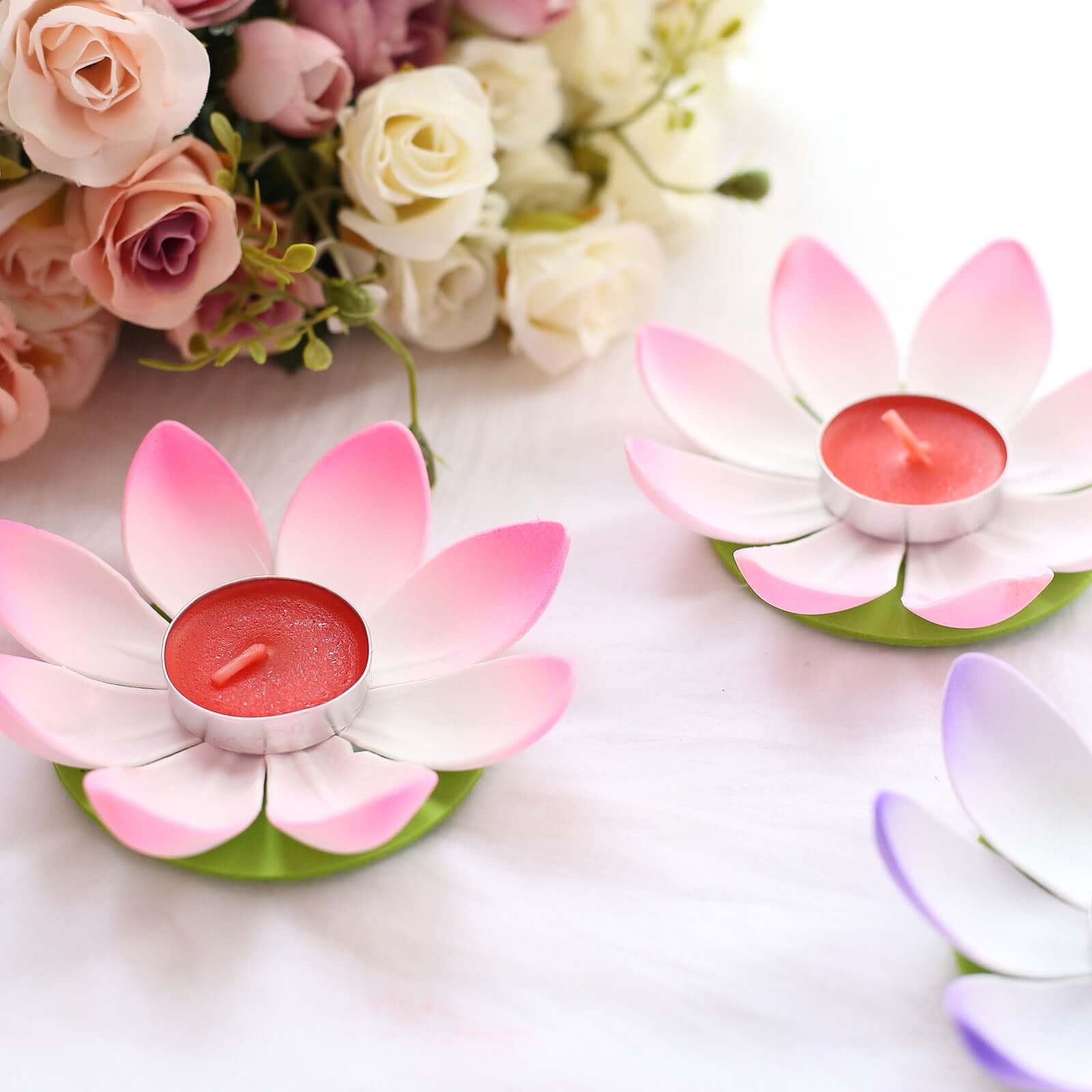 10-Pack Floating Candle Lights 5" Water Lily Lotus Flower Design Colorful - Assorted Tealight Lanterns - Image 2