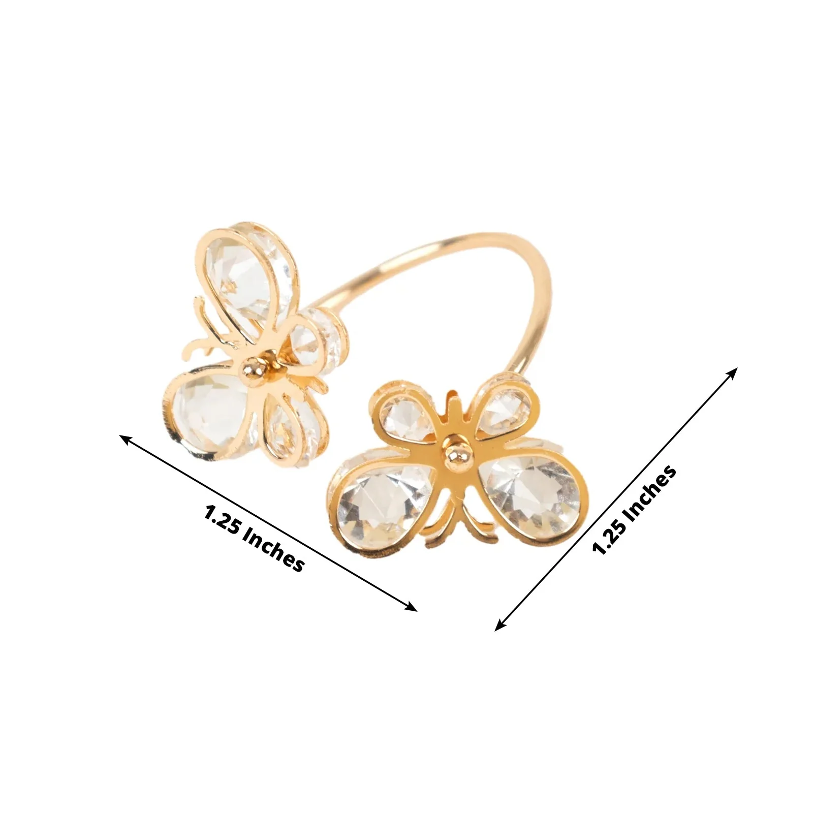 10-Pack Gold Metal Butterfly Napkin Rings with Crystal Diamond Accents – Napkin Holder for Weddings & Events - Image 2