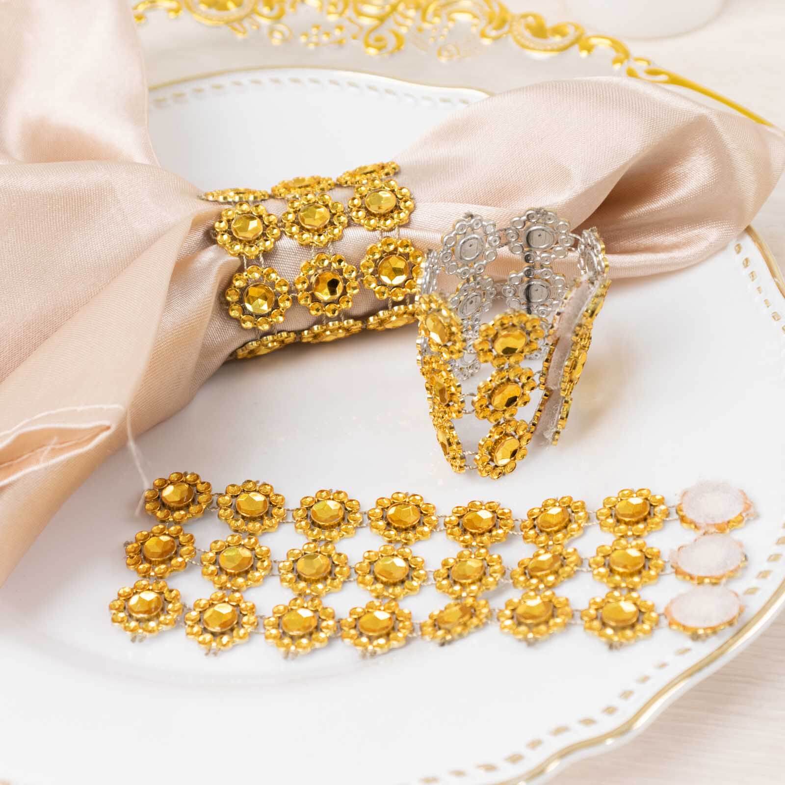 10 Pack Gold Sunflower Diamond Rhinestones Napkin Rings With Velcro, Elegant Wedding Napkin Holders - Image 6