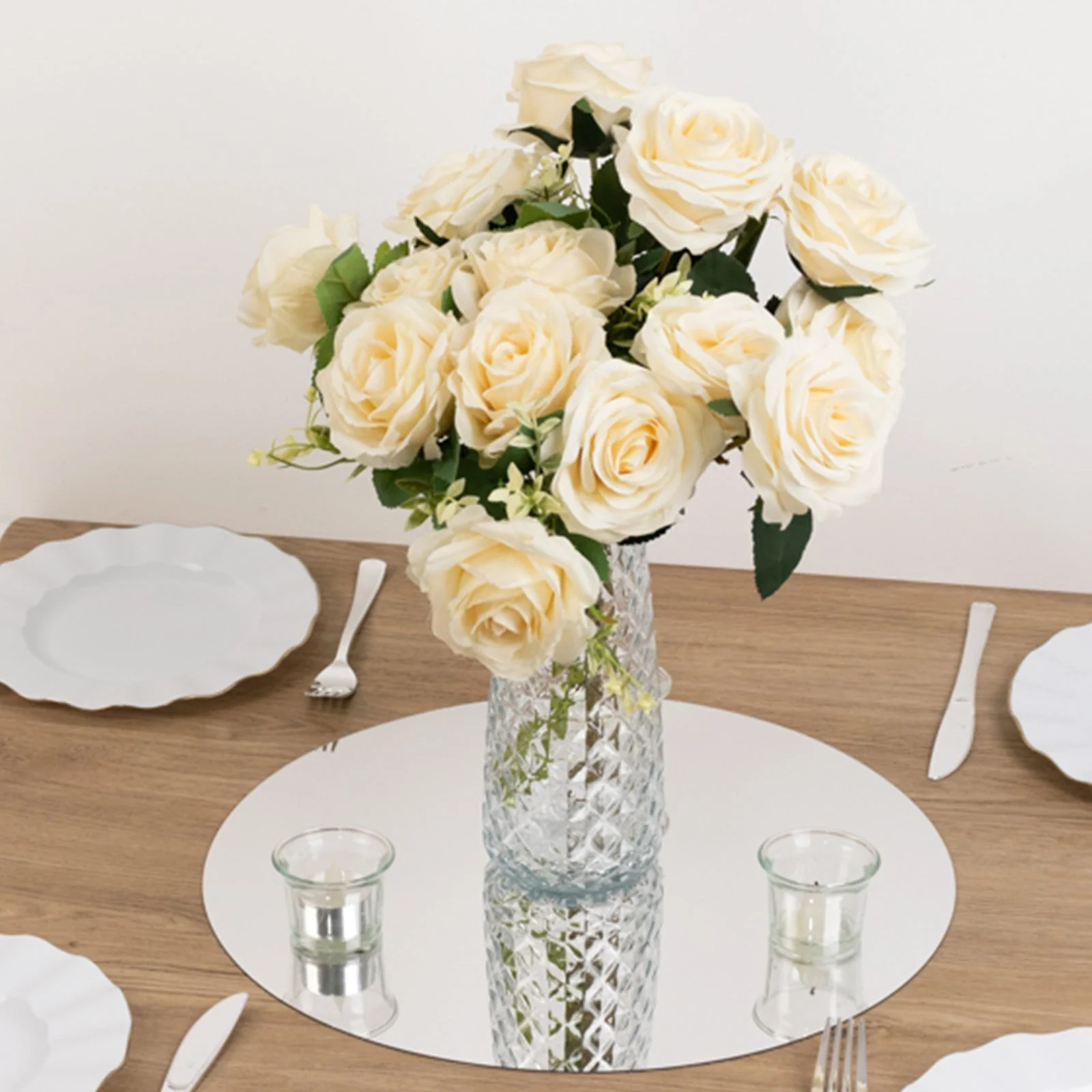 10-Pack Large Acrylic Mirror Tray 16" Round Silver Circle Candle Plate - Decorative Centerpiece Bases - Image 7
