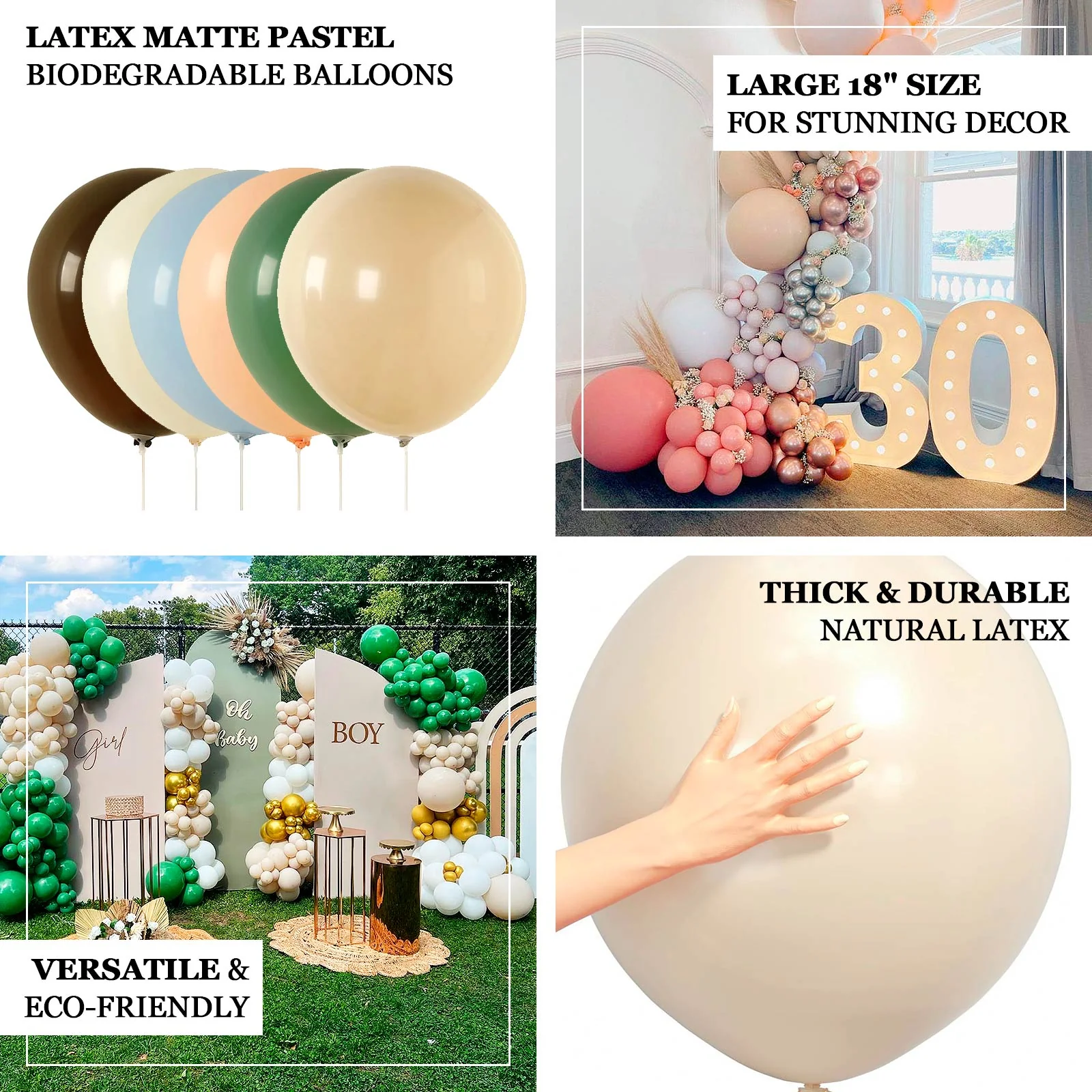 10 Pack Matte Pastel Taupe Biodegradable Balloons, Round Eco-friendly Thick Latex Party Balloons - 18" - Image 4