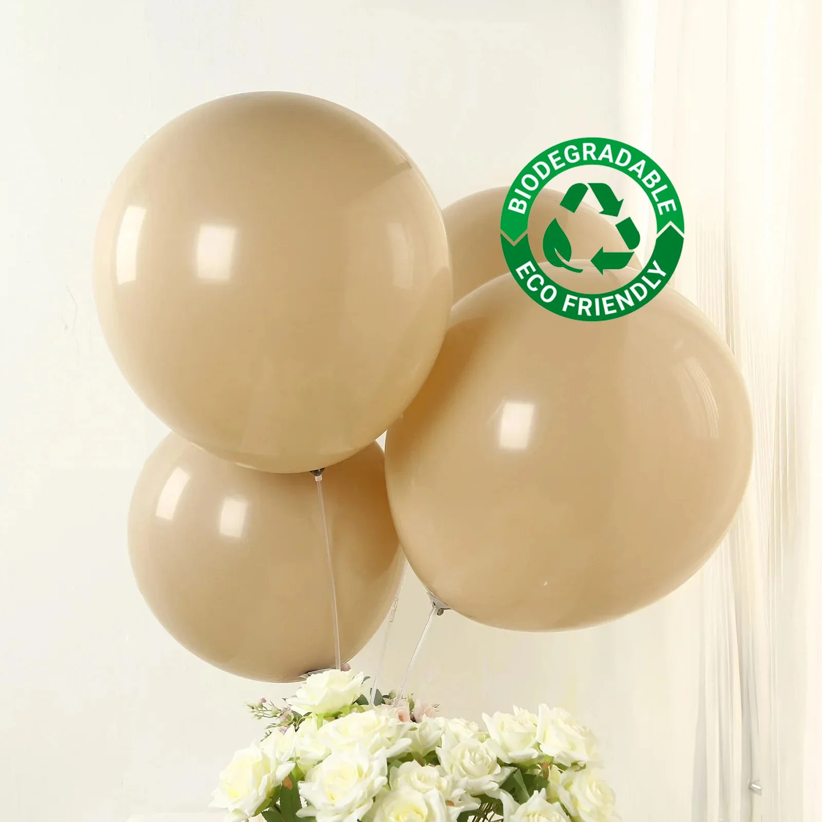 10 Pack Matte Pastel Taupe Biodegradable Balloons, Round Eco-friendly Thick Latex Party Balloons - 18" - Image 9