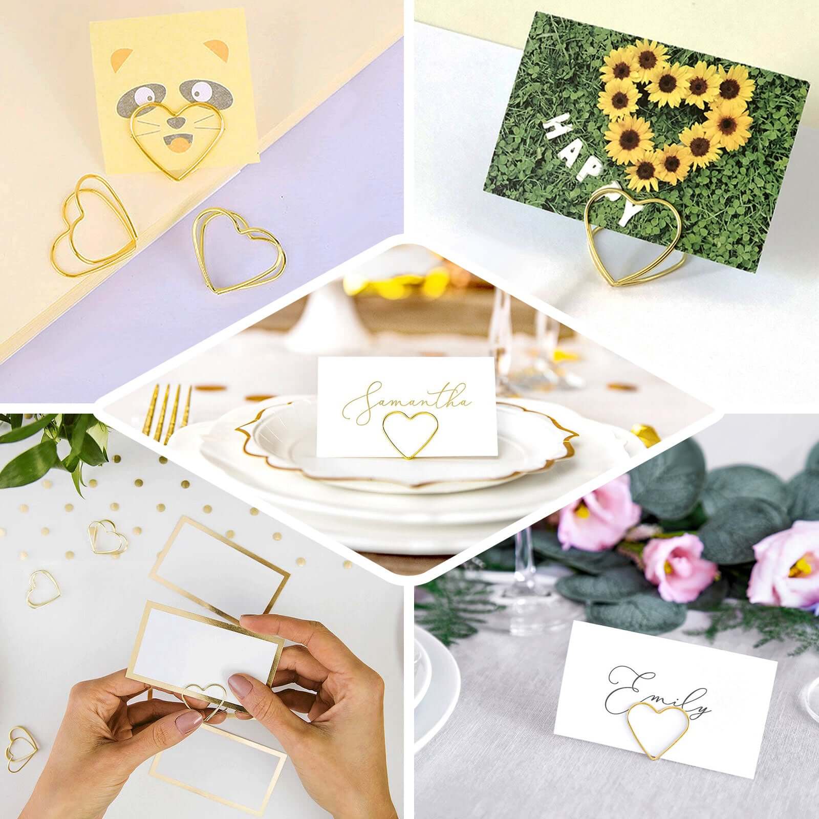 10-Pack Metal Card Holder Stands 1" Double Heart Design Gold - Table Number Stands and Wedding Place Card Menu Clips - Image 5
