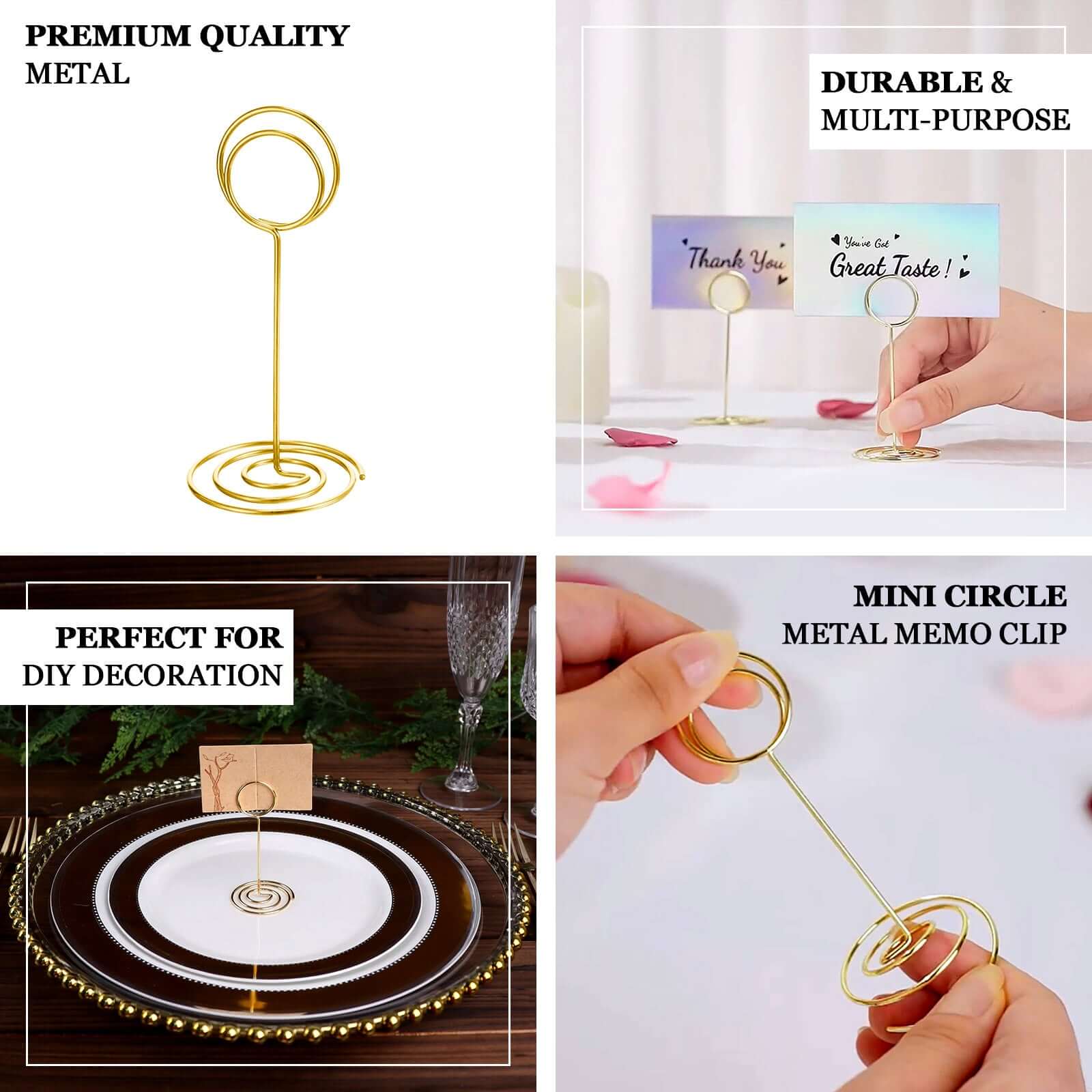10-Pack Metal Card Holder Stands 3.5" Mini Circle Hoop Design Gold - Table Number Stands and Wedding Place Card Menu Clips - Image 4