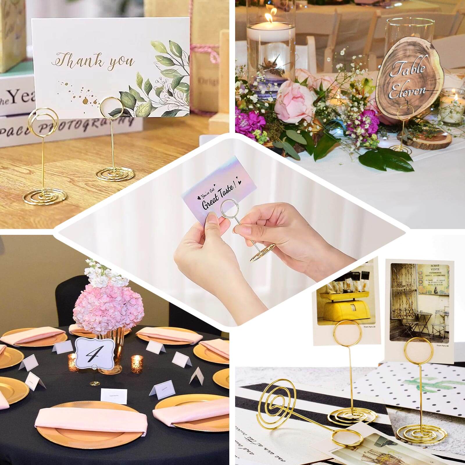 10-Pack Metal Card Holder Stands 3.5" Mini Circle Hoop Design Gold - Table Number Stands and Wedding Place Card Menu Clips - Image 5