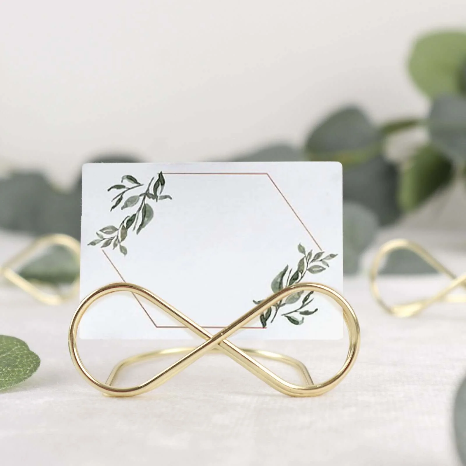 10-Pack Metal Card Holder Stands 3" Infinity Design Gold - Table Number Stands and Wedding Place Card Menu Clips