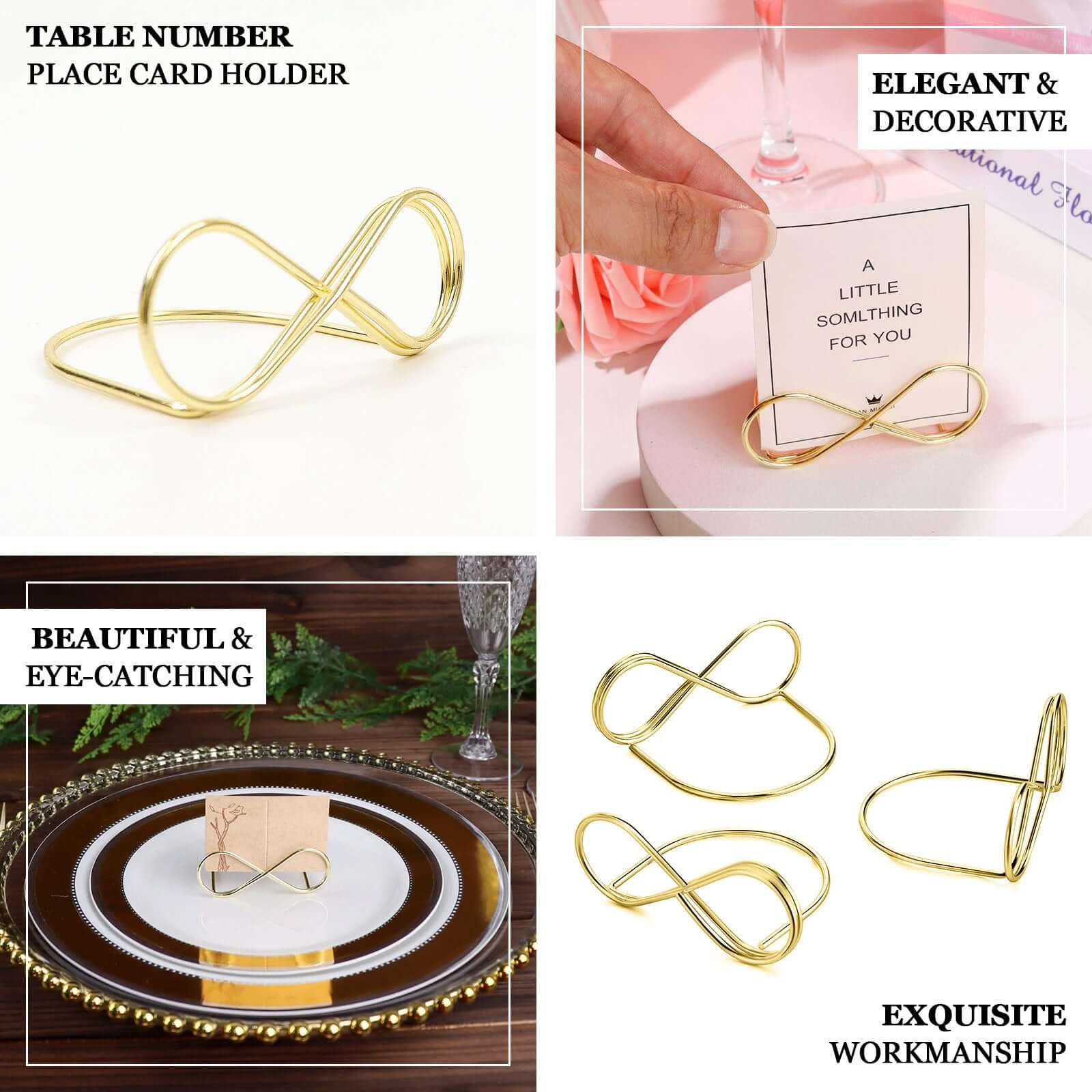 10-Pack Metal Card Holder Stands 3" Infinity Design Gold - Table Number Stands and Wedding Place Card Menu Clips - Image 4