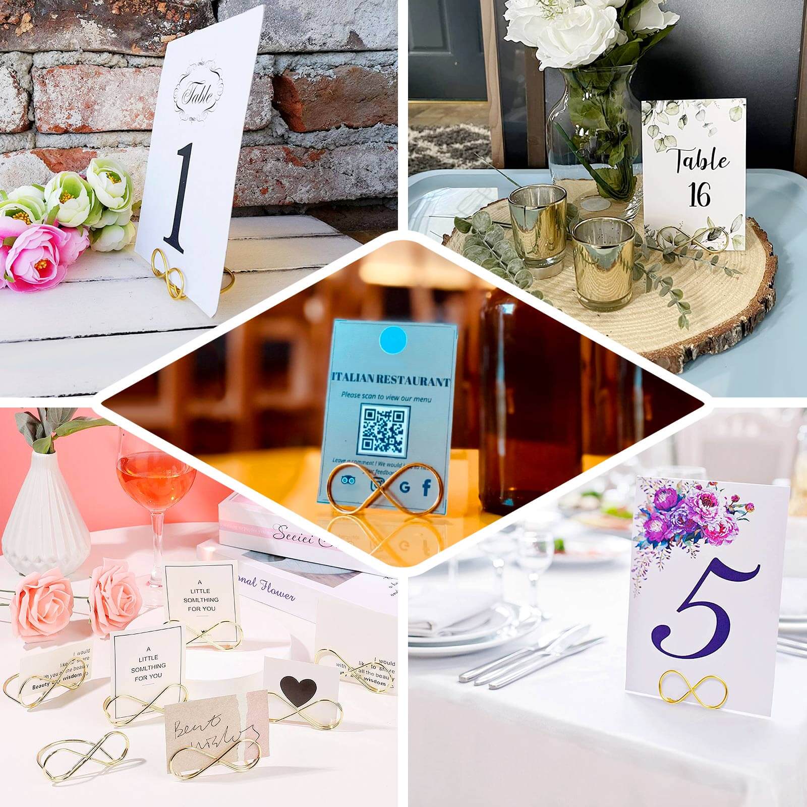 10-Pack Metal Card Holder Stands 3" Infinity Design Gold - Table Number Stands and Wedding Place Card Menu Clips - Image 5