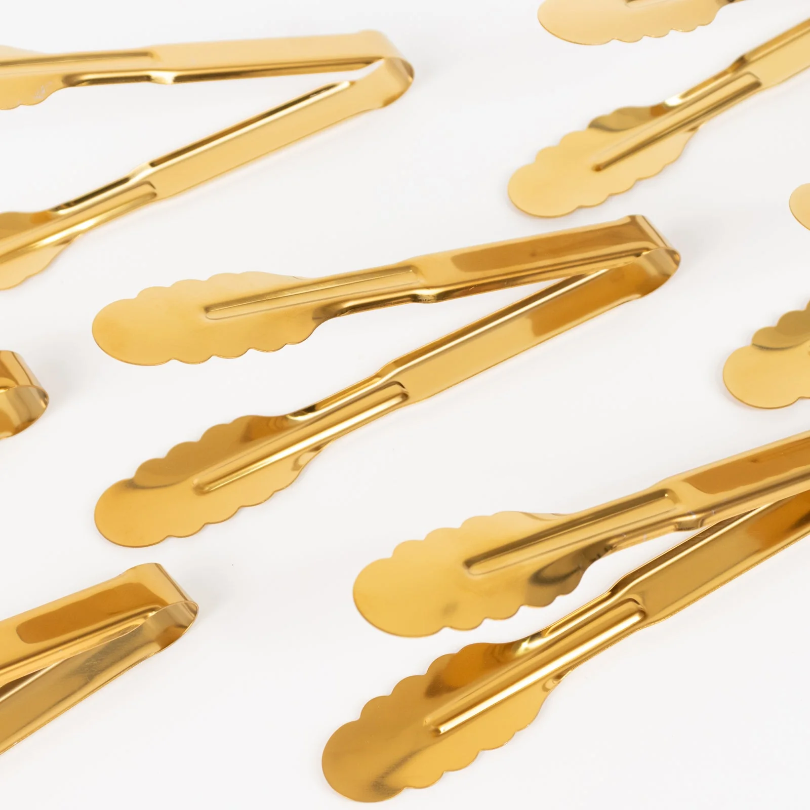 10-Pack Metal Serving Tongs 9.5" Gold with Scalloped Gripping Edge - Non Slip Stainless Steel Kitchen Tongs for Buffets & Parties - Image 5