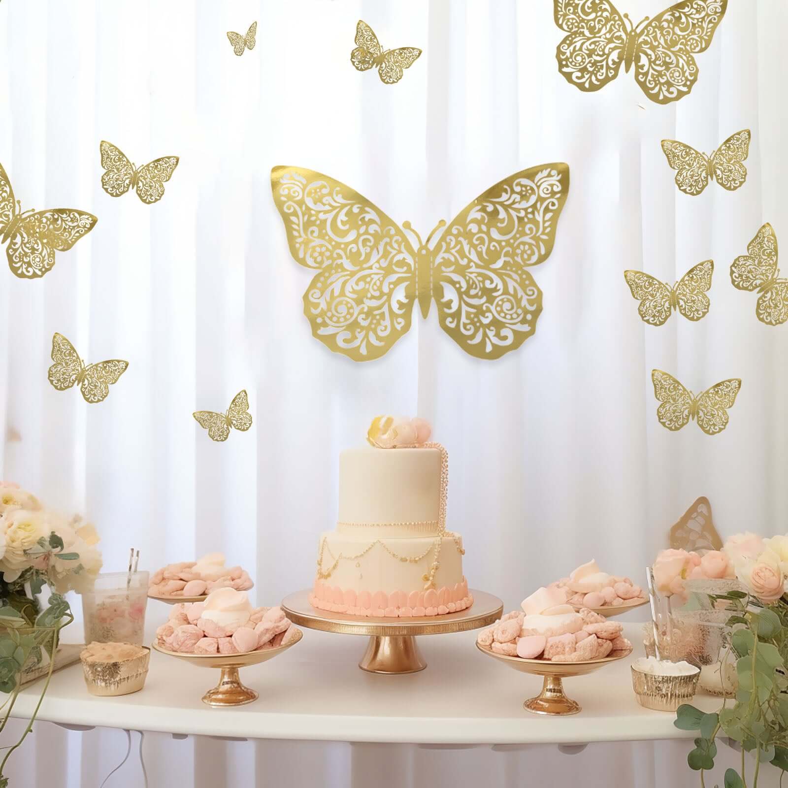 10 Pack Metallic Gold Foil Large 3D Butterfly Wall Stickers, Butterfly Paper Charger Placemat - 9"x14" - Image 2