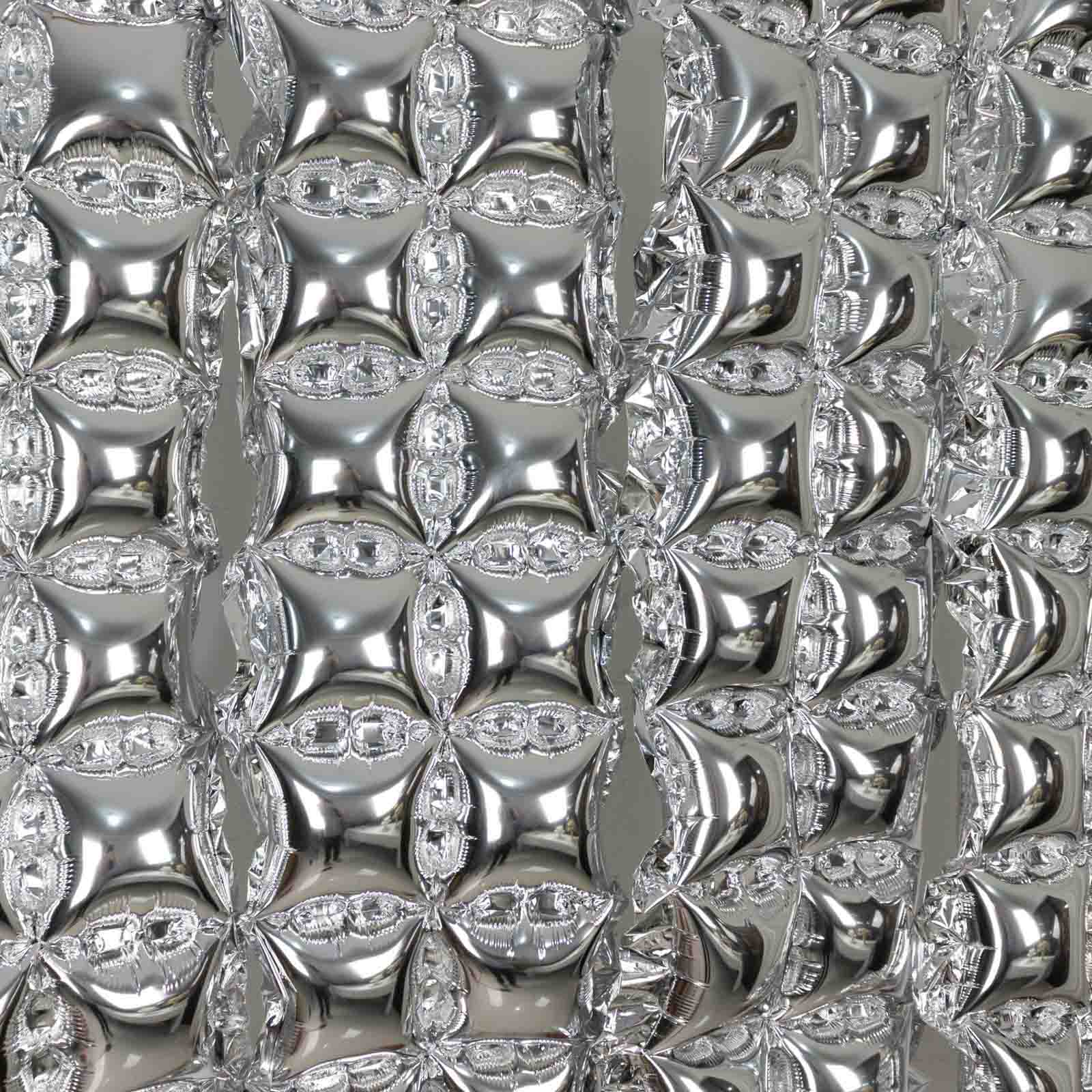 10 Pack Metallic Silver Double Row Mylar Foil Balloon Backdrop, Square Diamond Design Balloon Wall 43"x11" - Image 11