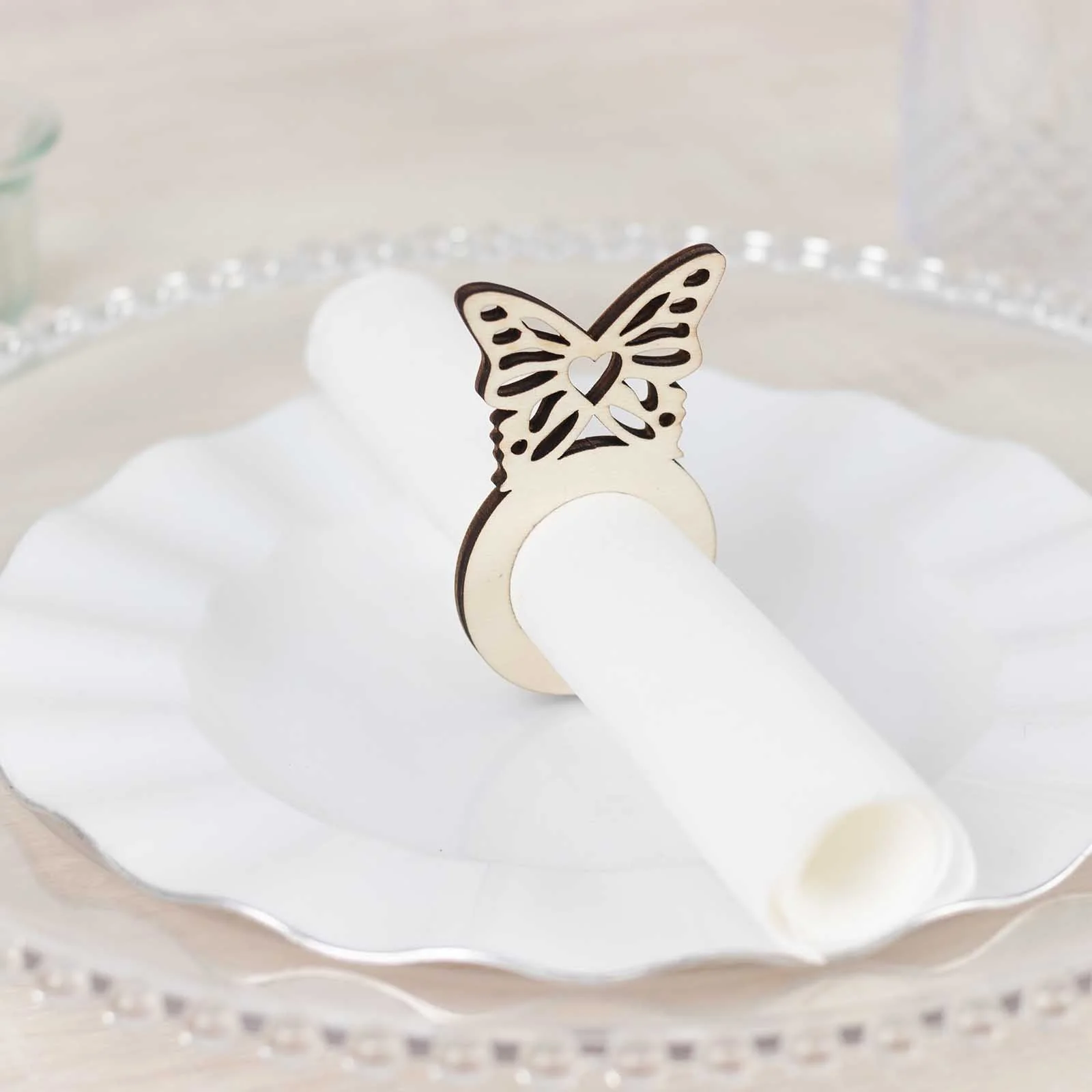 10 Pack Natural Wooden Butterfly Rustic Napkin Rings, Boho Farmhouse Napkin Holders - 3" - Image 10
