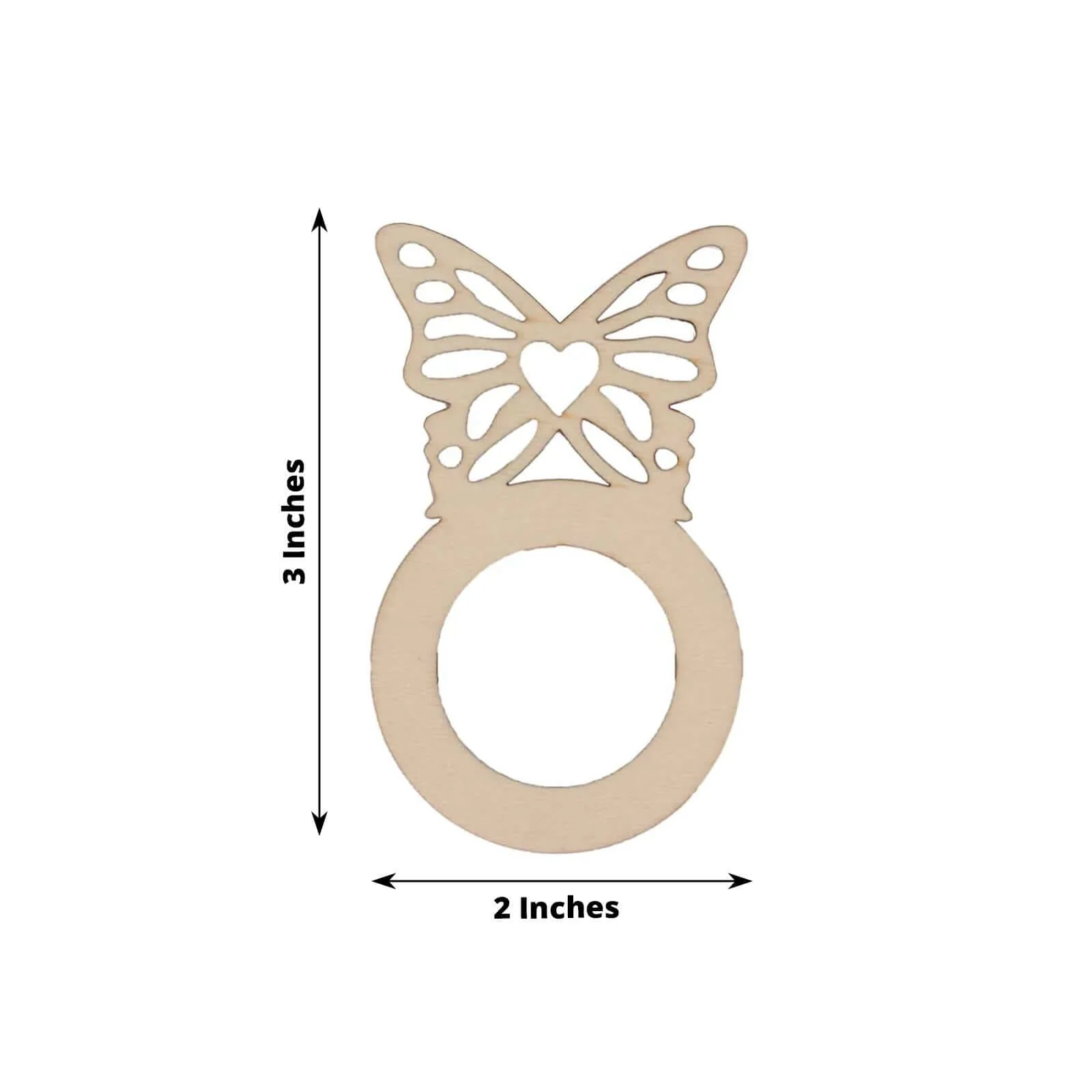 10 Pack Natural Wooden Butterfly Rustic Napkin Rings, Boho Farmhouse Napkin Holders - 3" - Image 3