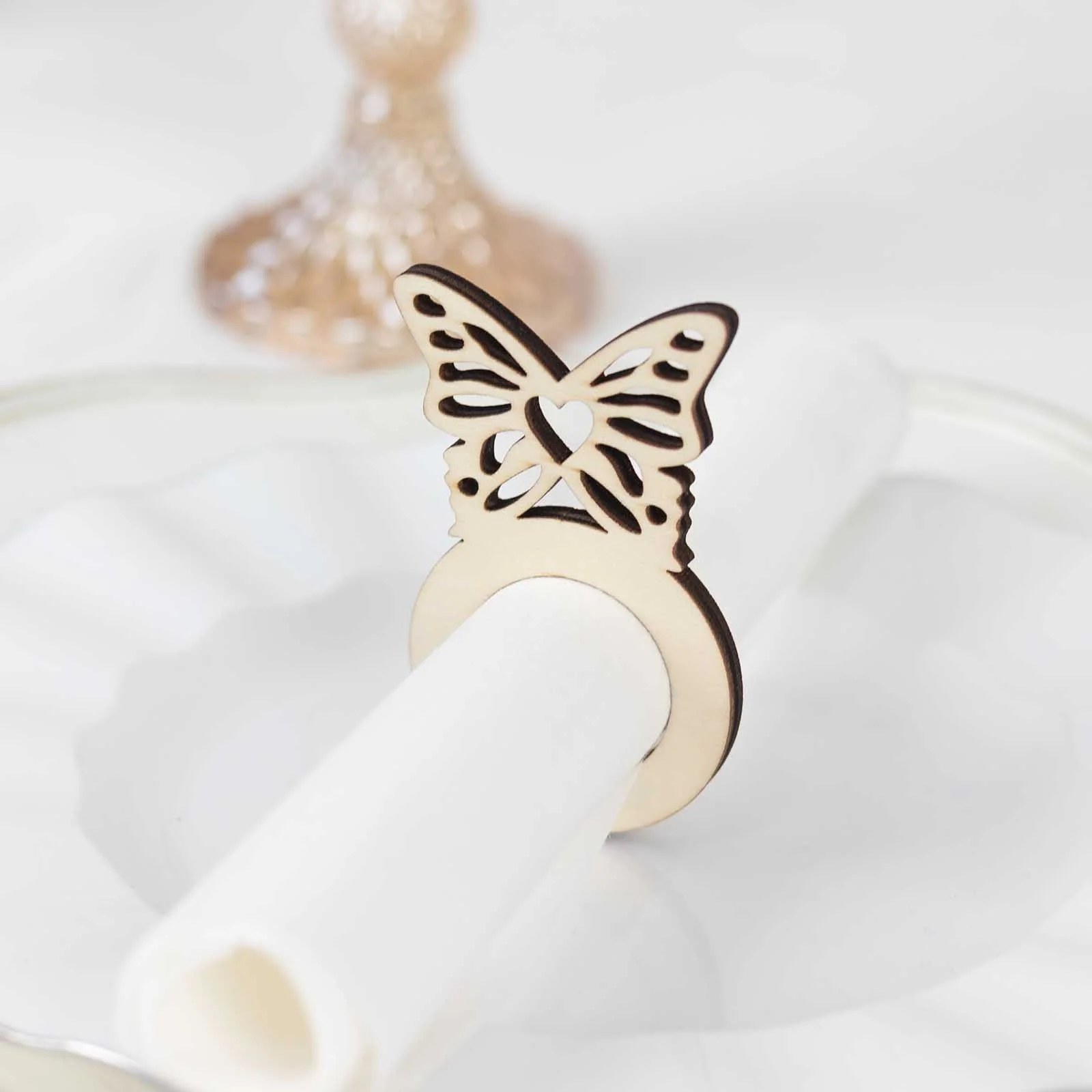 10 Pack Natural Wooden Butterfly Rustic Napkin Rings, Boho Farmhouse Napkin Holders - 3" - Image 4