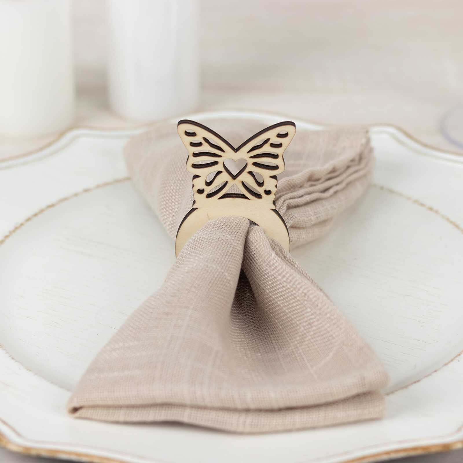 10 Pack Natural Wooden Butterfly Rustic Napkin Rings, Boho Farmhouse Napkin Holders - 3" - Image 5