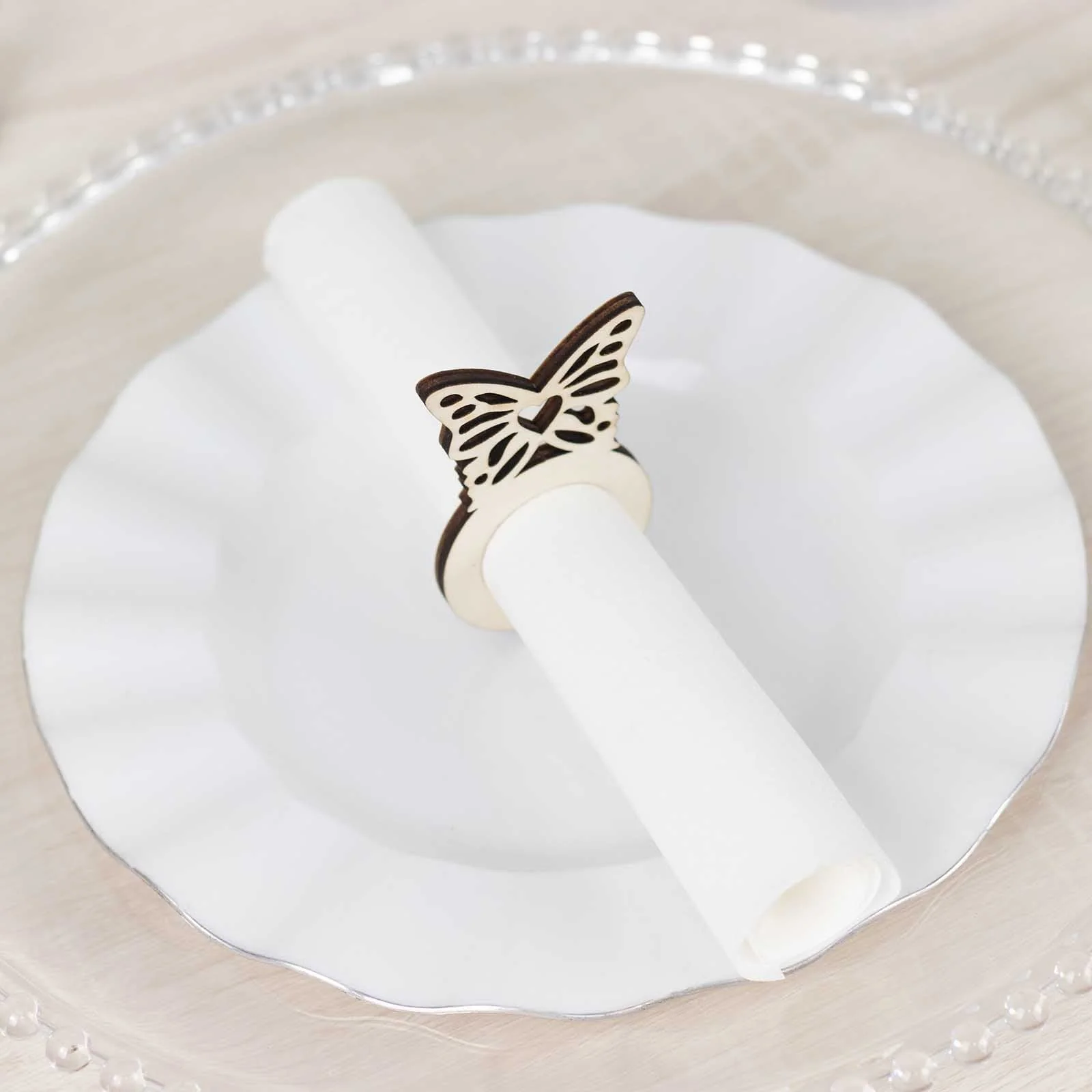 10 Pack Natural Wooden Butterfly Rustic Napkin Rings, Boho Farmhouse Napkin Holders - 3" - Image 8
