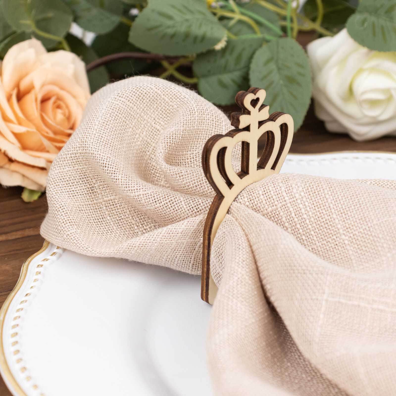 10 Pack Natural Wooden Princess Crown Rustic Napkin Rings, Boho Farmhouse Napkin Holders - 3" - Image 10