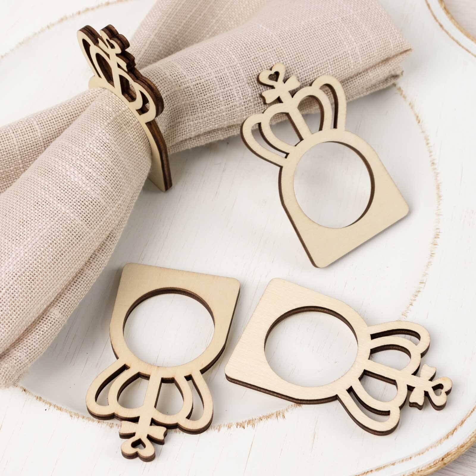 10 Pack Natural Wooden Princess Crown Rustic Napkin Rings, Boho Farmhouse Napkin Holders - 3" - Image 16