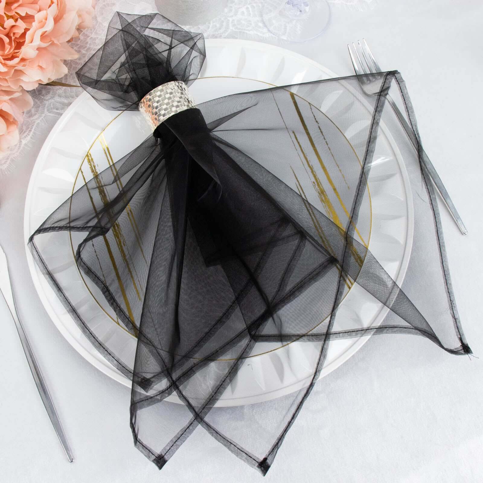 10 Pack Organza Napkins 23"x23" Black - Crisp & Lightweight Sheer Dinner Napkins - Image 12