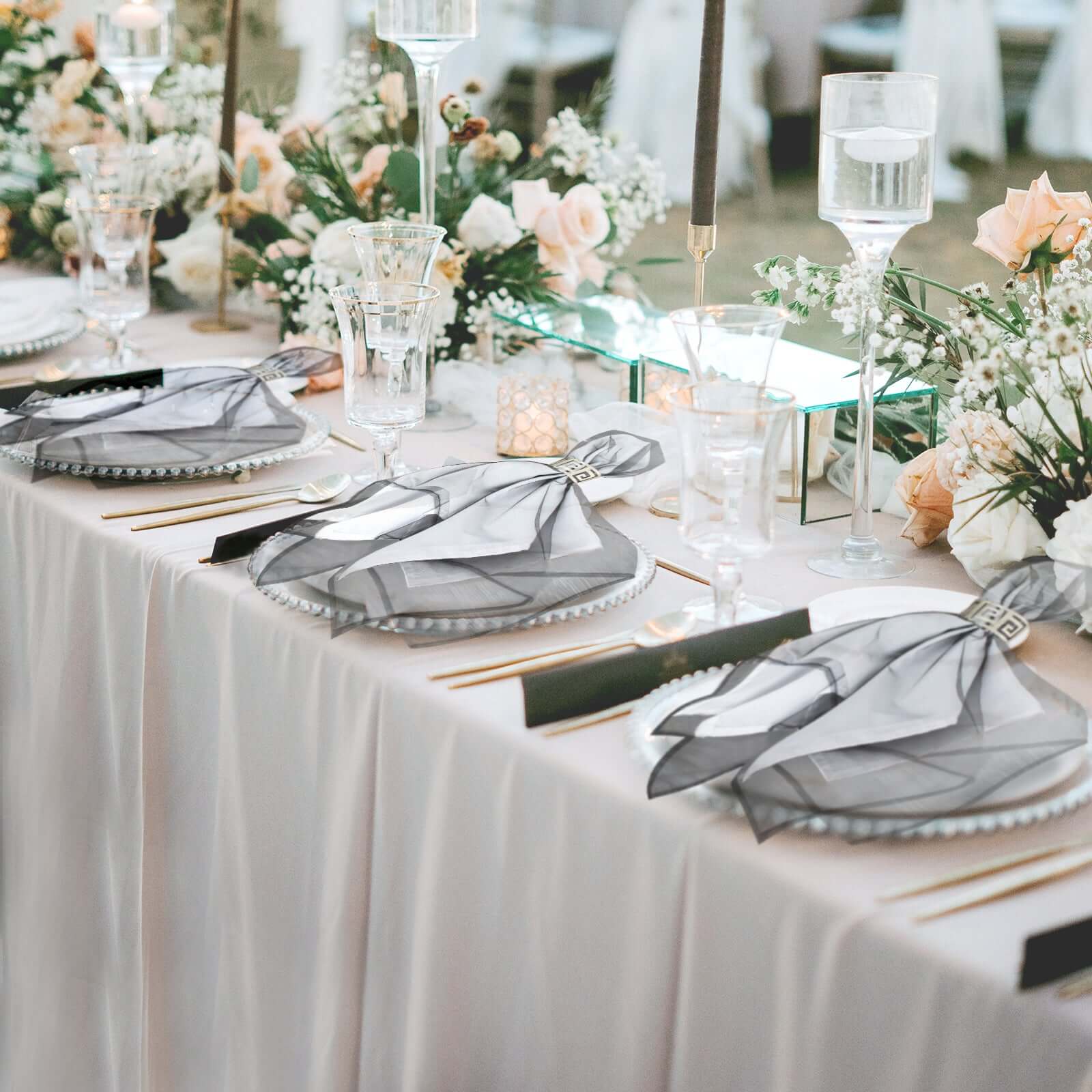 10 Pack Organza Napkins 23"x23" Black - Crisp & Lightweight Sheer Dinner Napkins - Image 17