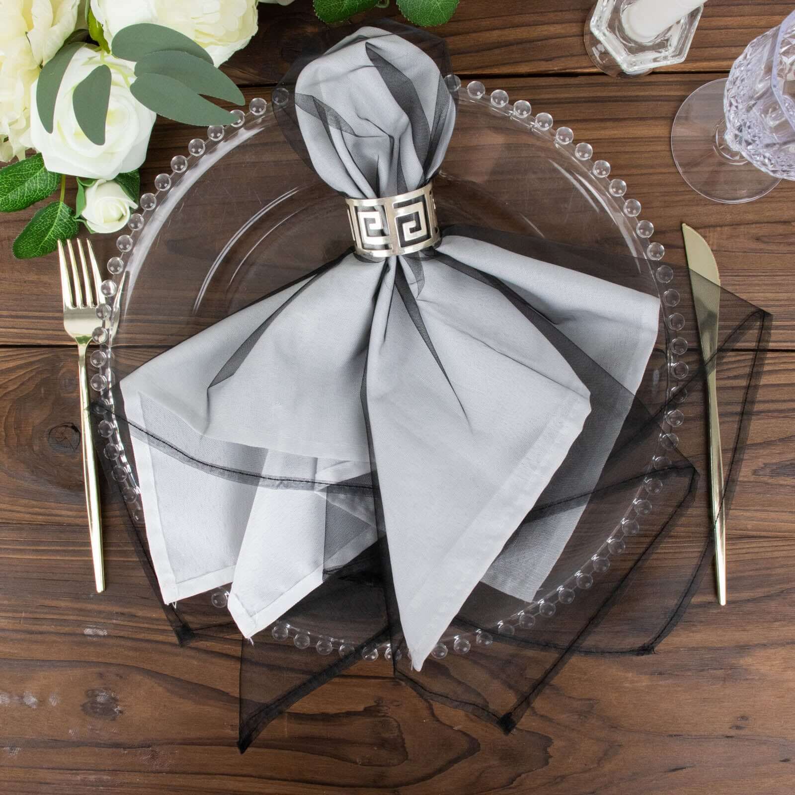 10 Pack Organza Napkins 23"x23" Black - Crisp & Lightweight Sheer Dinner Napkins - Image 2