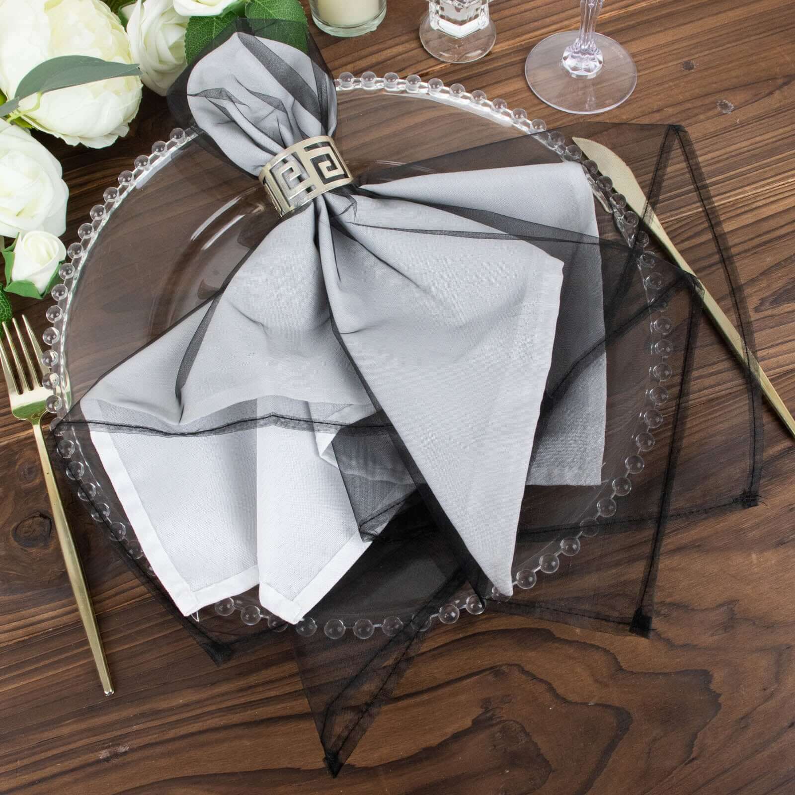 10 Pack Organza Napkins 23"x23" Black - Crisp & Lightweight Sheer Dinner Napkins - Image 7