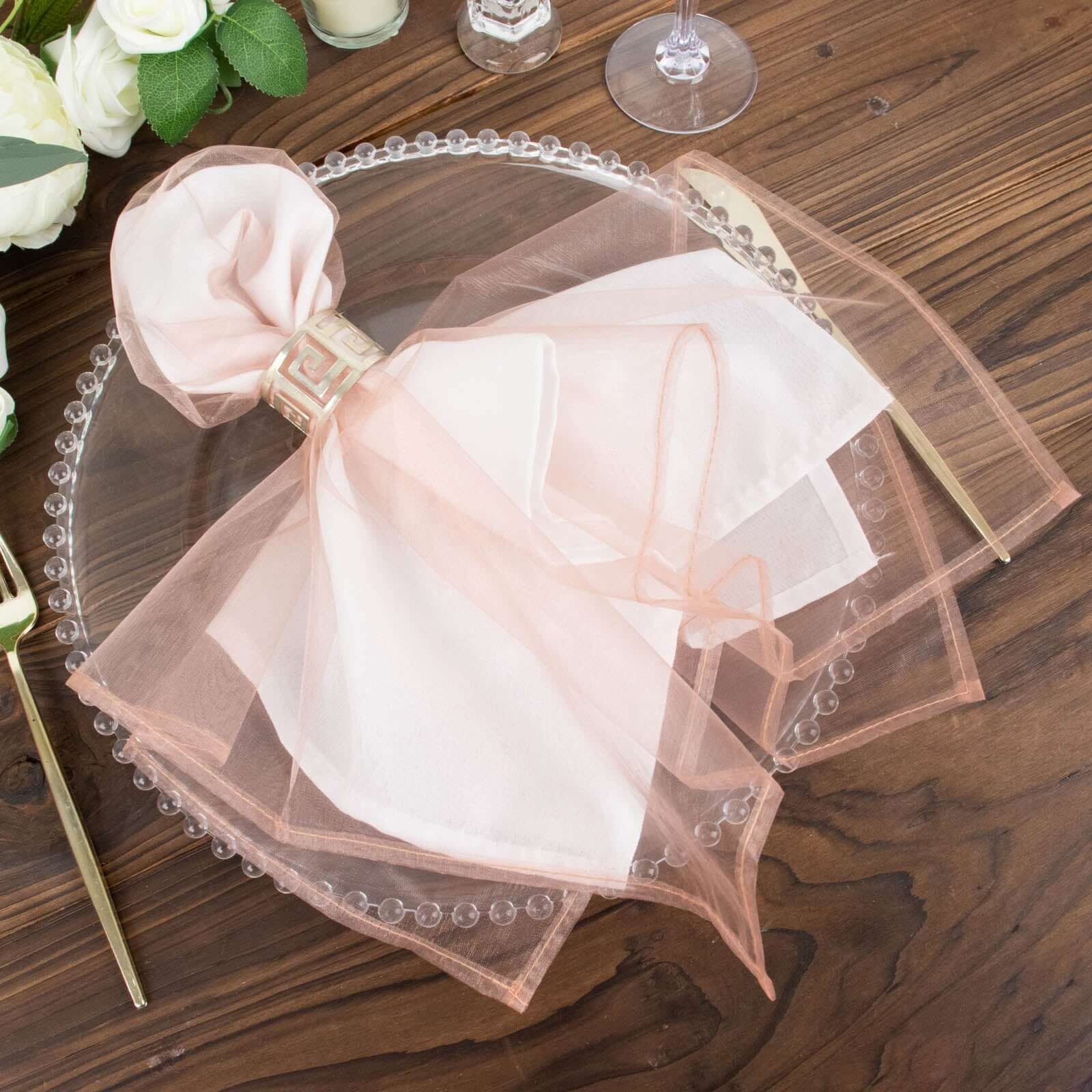 10 Pack Organza Napkins 23"x23" Dusty Rose - Crisp & Lightweight Sheer Dinner Napkins