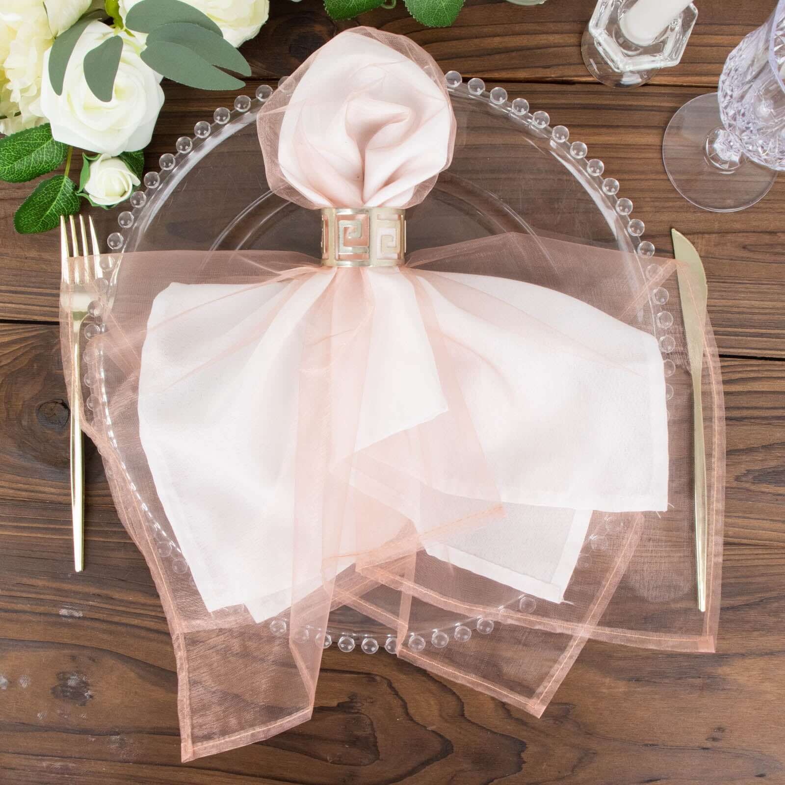 10 Pack Organza Napkins 23"x23" Dusty Rose - Crisp & Lightweight Sheer Dinner Napkins - Image 6